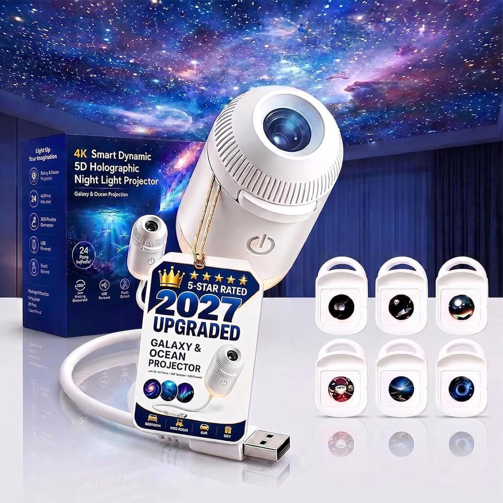 2027 Upgraded Hd Smart Dynamic 5d Holographic Night Light Projector - Plug and Play Hd Star Projector by Generic – Medium, White, Model kljhfgfd