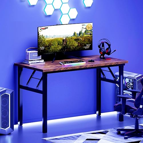 Miniatura 9 de DlandHome - Escritorio plegable para computadora, estación de trabajo, mesa de conferencias, escritorio de oficina en casa, totalmente ensamblado,