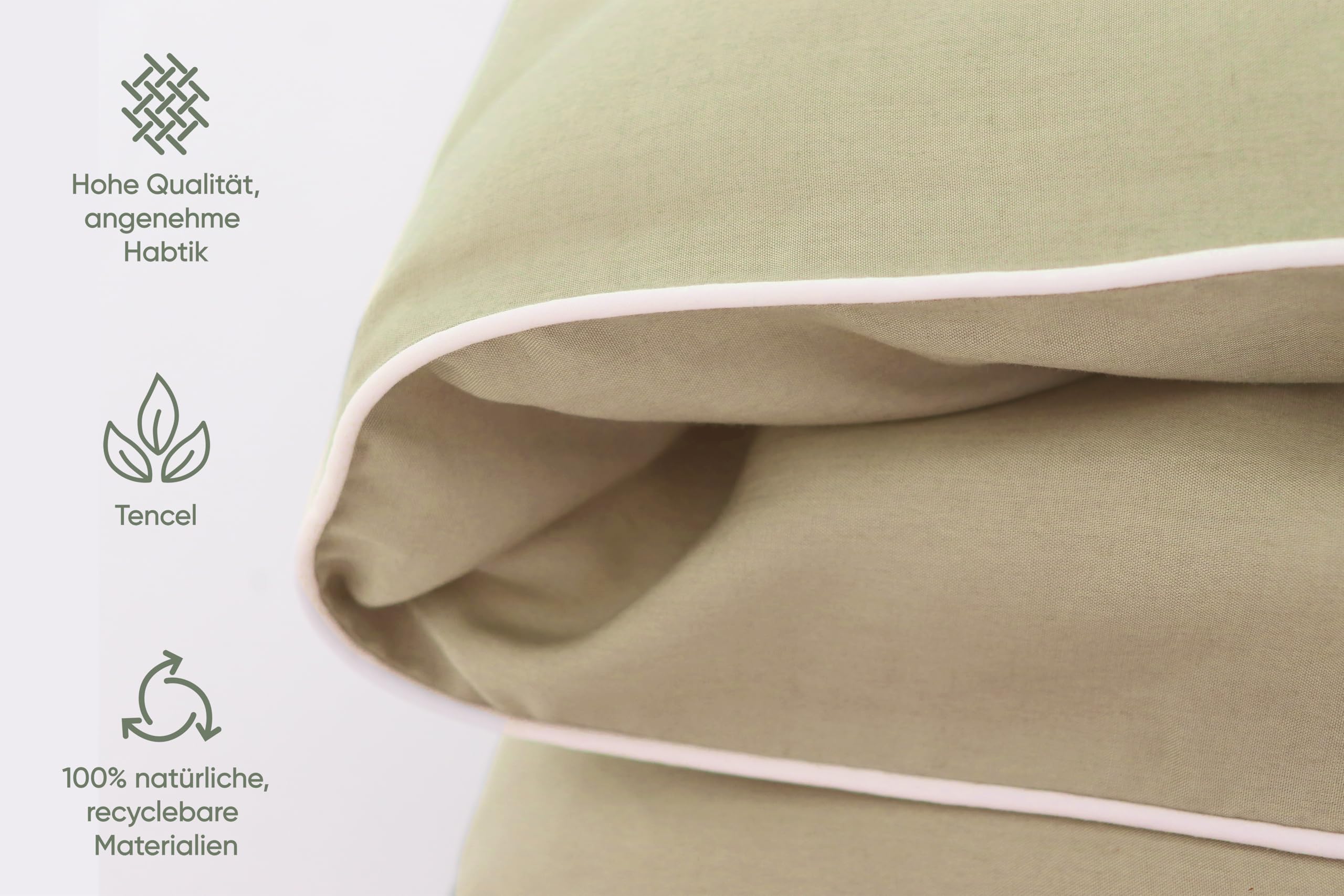 jilda-tex Luksusowa pościel premium z eukaliptusa, 100% Lyocell Tencel™ Piping, certyfikat wyjątkowo ekologiczna (beżowa, 2-częściowa. 135 x 200 cm/80 x 80 cm)