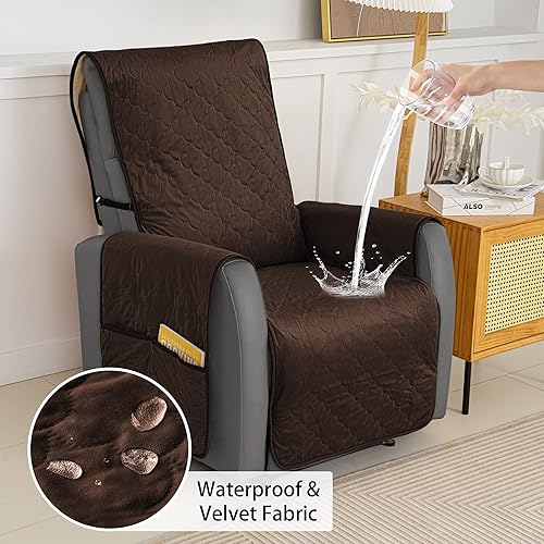 Miniatura 3 de CHHKON Fundas de terciopelo para sillas reclinables, fundas impermeables para sillas reclinables, para sala de estar, parte inferior antideslizante,