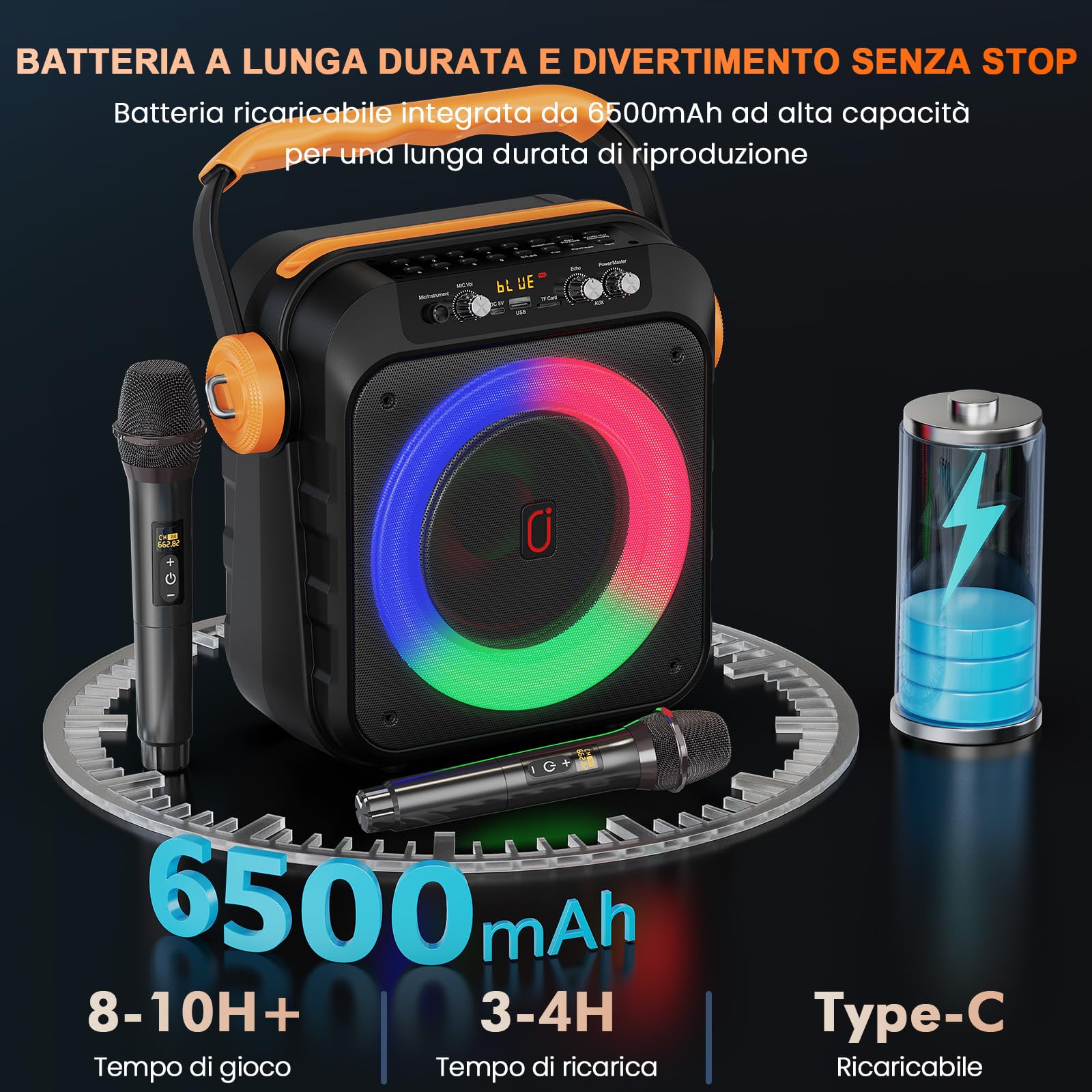 JYX Machine Karaoke avec 2 Micros Sans Fil, Enceinte Bluetooth Portable avec Effets Lumineux LED, Idée Cadeau pour Adultes et Enfants