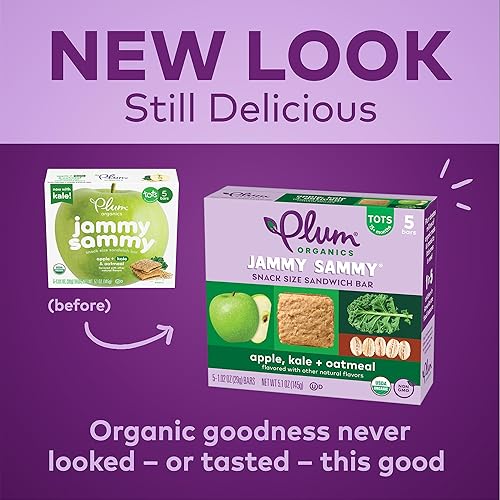 Miniatura 3 de Plum Organics Jammy Sammy Snack Bars  Snacks orgánicos para niños y niños  Manzana y col rizada  Barra de 1.02 onzas (30 en total) El embalaje puede