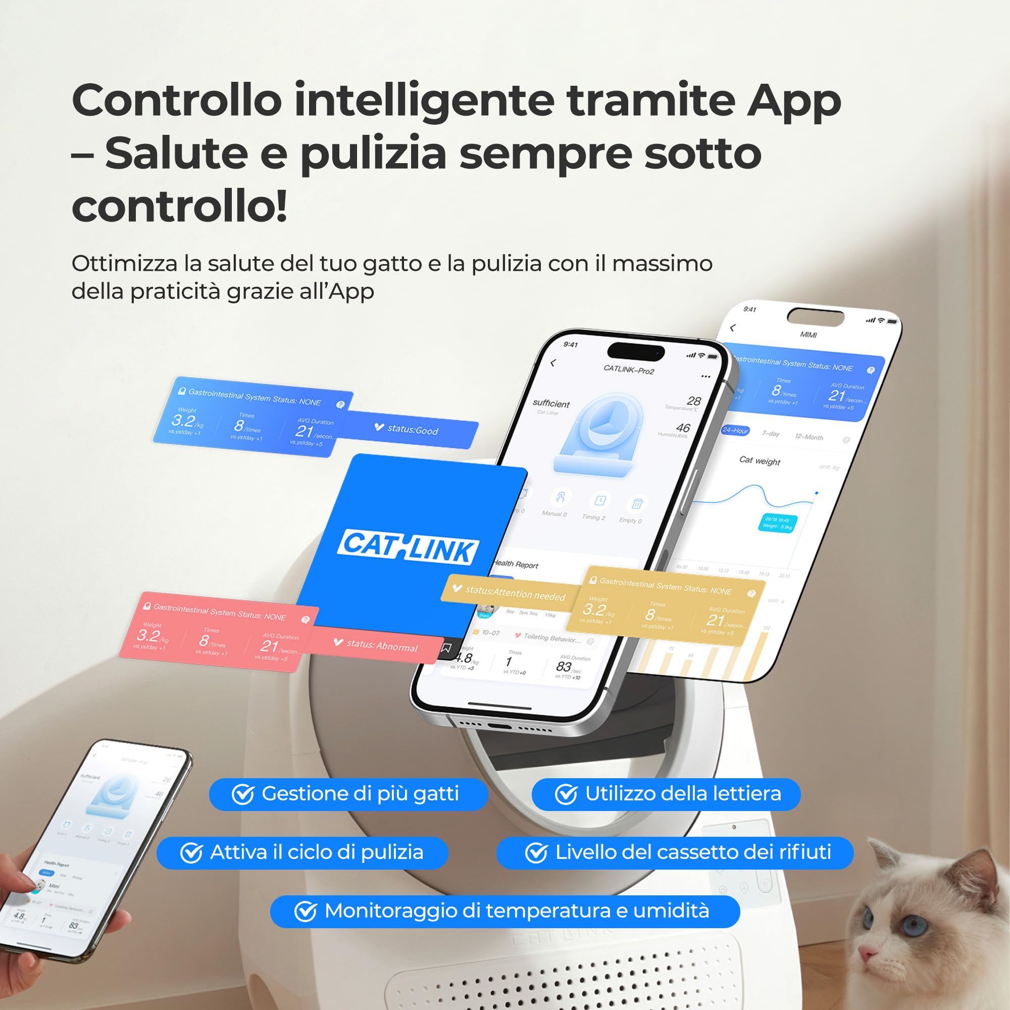 CATLINK Pro-X APP-13L Lettiera per gatti autopulente con contenitore per gatti di grandi dimensioni, 4 modalità di pulizia, 4 modalità di pulizia, 4 regolatori di odori (ozono UV+carbone attivo + gel