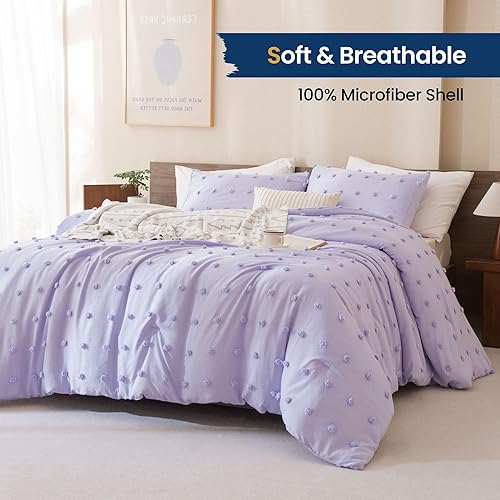 Miniatura 2 de Paxrac Dreamy - Juego de edredón de lavanda tamaño Queen, juego de cama de 3 piezas, ropa de cama ligera lila, edredón de microfibra suave y