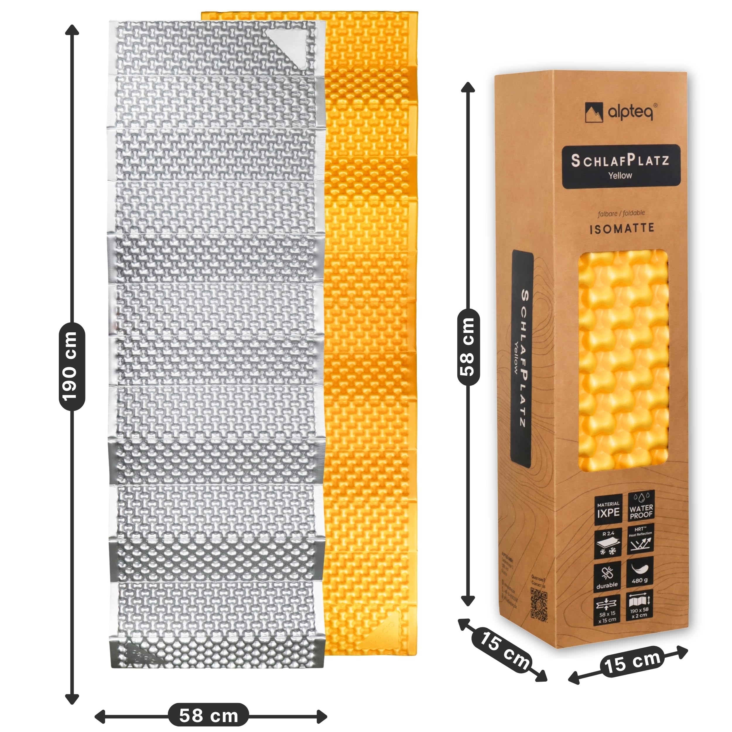 SchlafPlatz Materassino pieghevole – Materasso termico IXPE & materassino per campeggio & escursioni, ultraleggero, impermeabile, isolante, materasso in schiuma per esterni