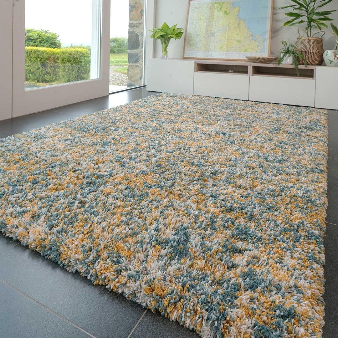 Affordable Durable Ochre Yellow Fuffly Shaggy Shag Carpet Rug Modern Super Soft Plush Thick Teal Blue Cream Lounge Living Dining Room Kitchen Bedroom Mat Area Rugs 80cm x 150cm