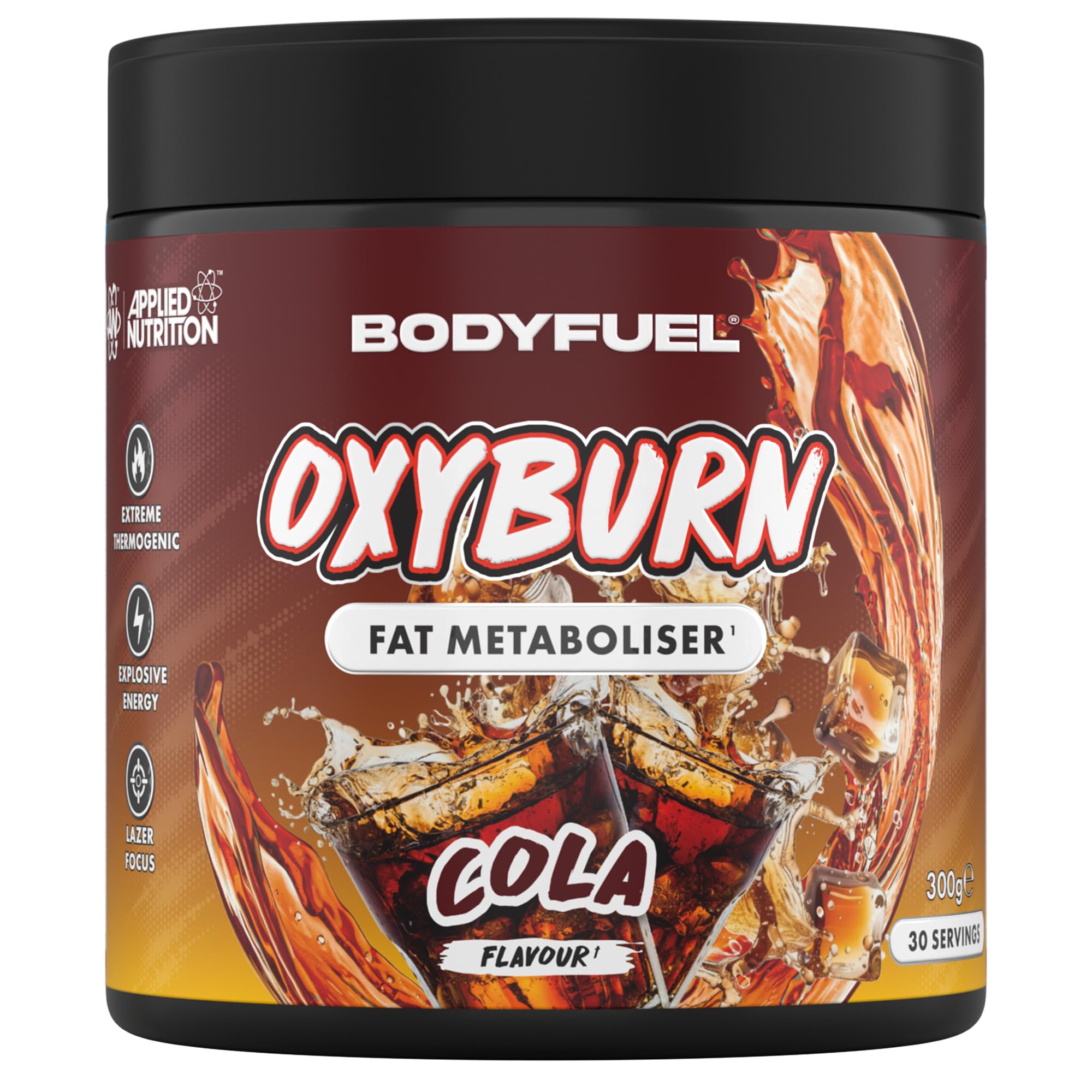 Applied Nutrition BodyFuel OxyBurn Thermogenic Powder - High Caffeine Fat Metaboliser with Green Tea L-Carnitine & Chromium, Energy Focus & Metabolism Support (300g – 30 Servings) (Cola)