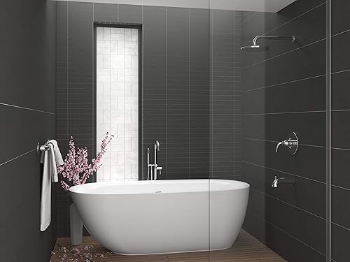 Miniatura 3 de ANZZI Bañera independiente de 67", bañera de remojo, desagüe central de acrílico, lujosa espaciosa, bañera de remojo profunda con rebosadero