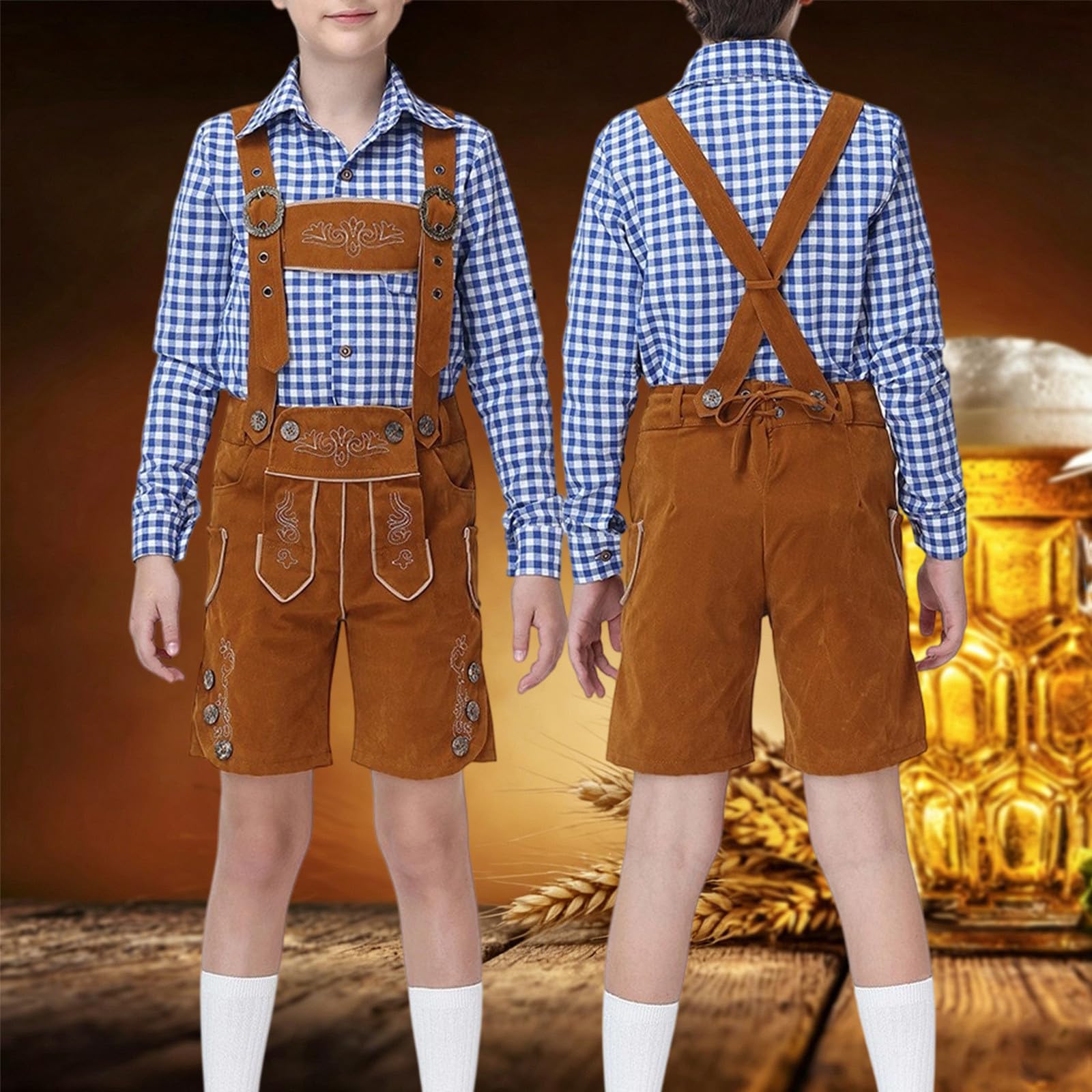 Generisch Kinder Lederhose Jungen Oktoberfest Outfit Kinder, Traditionelle Bayrische Trachtenhose Mit Hosenträger Aus Nubukleder Für Oktoberfest