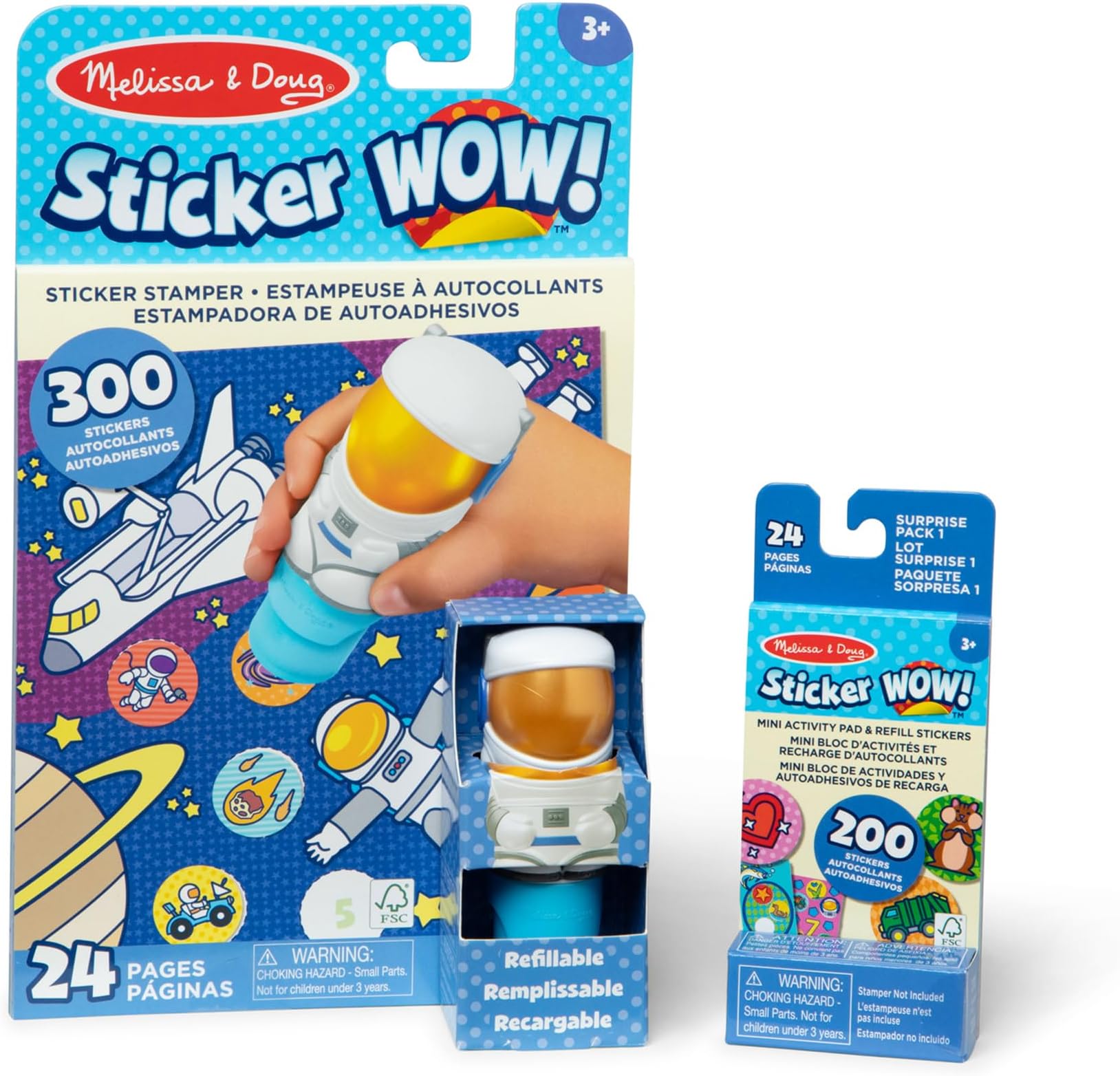 Melissa & Doug Sticker Wow Astronaut Pack: 24-Page Activity Book, Sticker Stamper, Mini Activity Book, 500 Stickers, Collectible Character