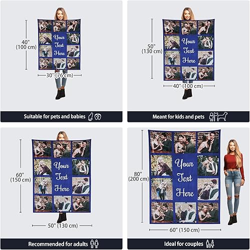 Miniatura 6 de Stepdiy Mantas personalizadas con 9 fotos y texto  Manta Sherpa personalizada opcional con imagen  Manta personalizable para regalos de cumpleaños