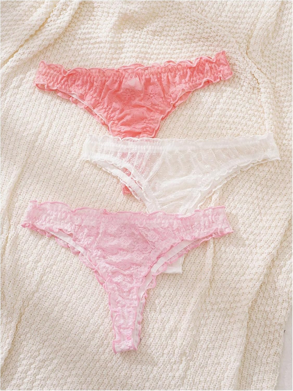SHENHE Women's Floral Lace Thongs Underwear Tangas Low Rise Frilly Sheer Panties 3 Pack - Image 3