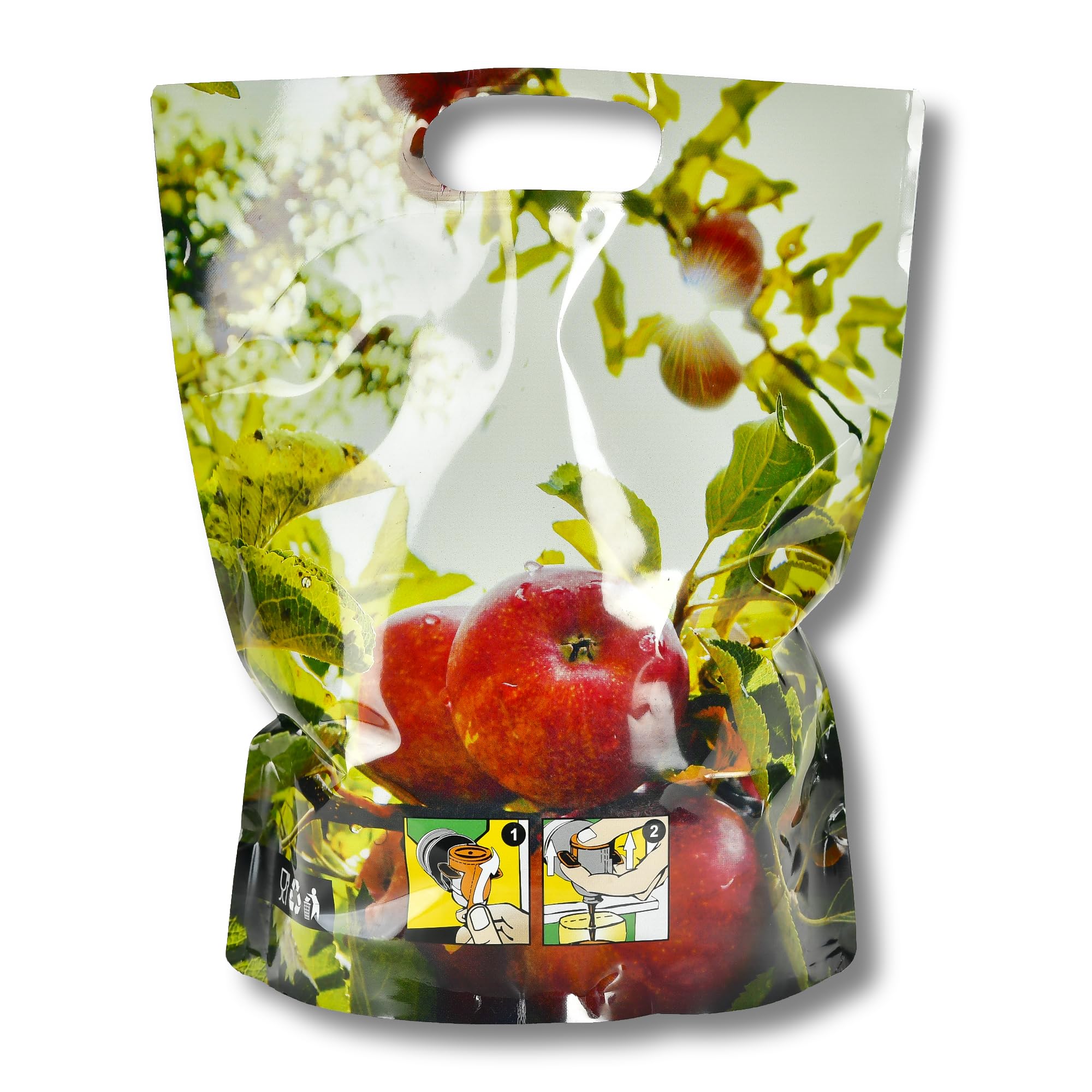AGRI plus Standbodenbeutel 5 Liter I 250 Stück I Hochwertige Saftbeutel mit Apfel-Motiv I Faltbarer Camping- & Festival-Trinkbeutel mit Zapfhahn I Bag-in-Box-Beutel für Apfelsaft, Saft & Wein