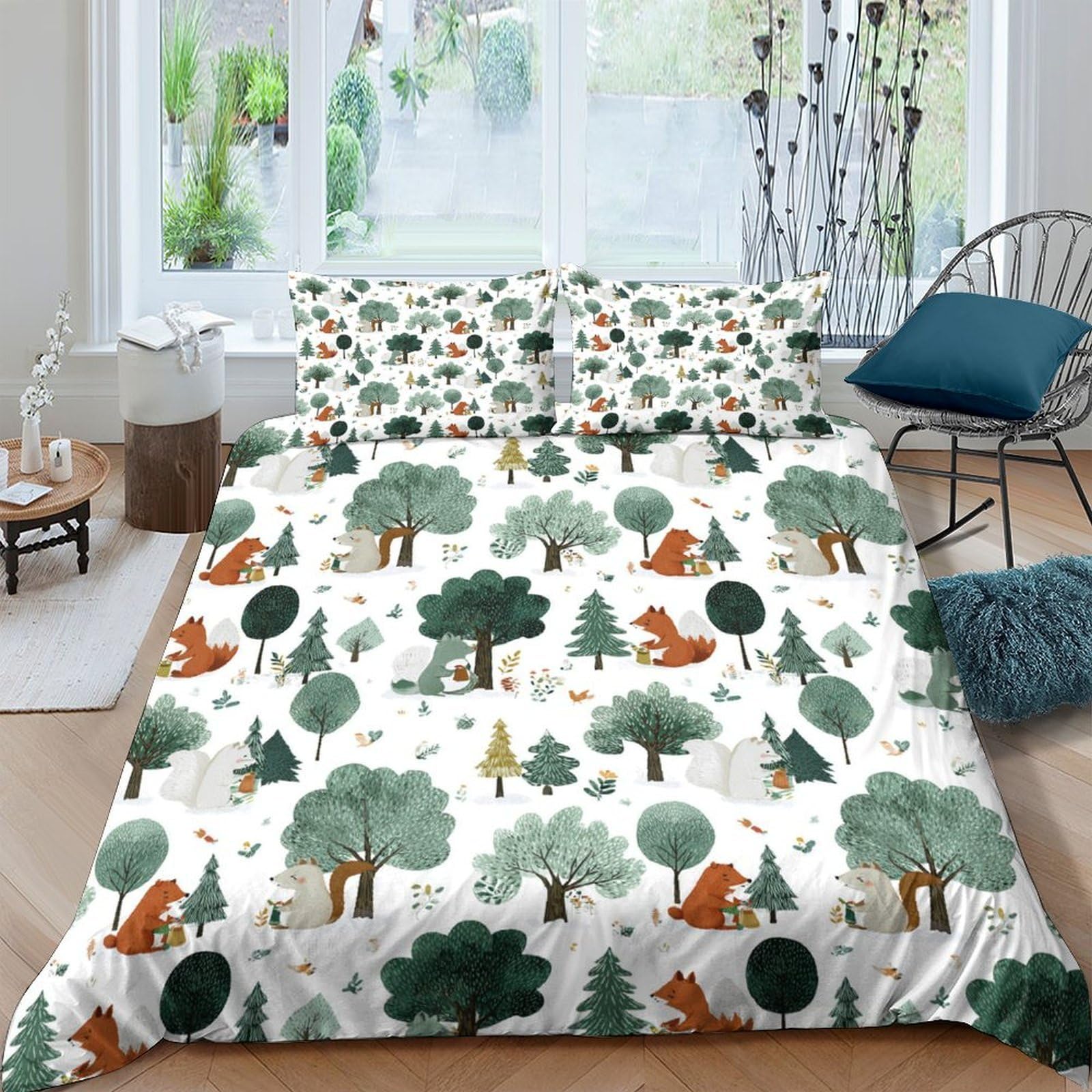 Ctjqhvkz Style-5 3D Printed Forest Animal Fitted Sheet Microfiber Soft Breathable Woodland Fox Mattress Cover For Bedroom Dorm Decor Single（135X200cm）