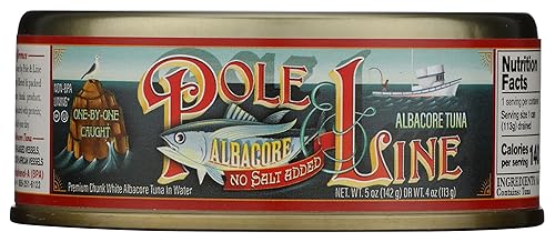 POLE AND LINE Atún blanco en agua sin sal añadida, 5 onzas