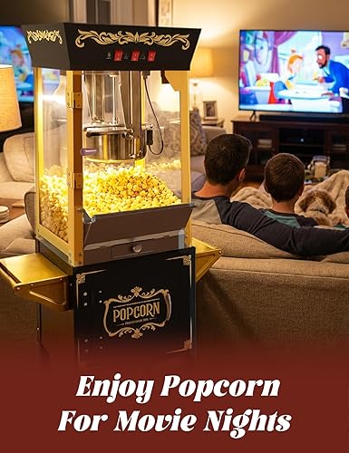 Miniatura 2 de Máquina de palomitas de maíz con carrito, máquina de palomitas de maíz estilo teatro de 10 onzas que hace hasta 50 tazas, máquina de palomitas de