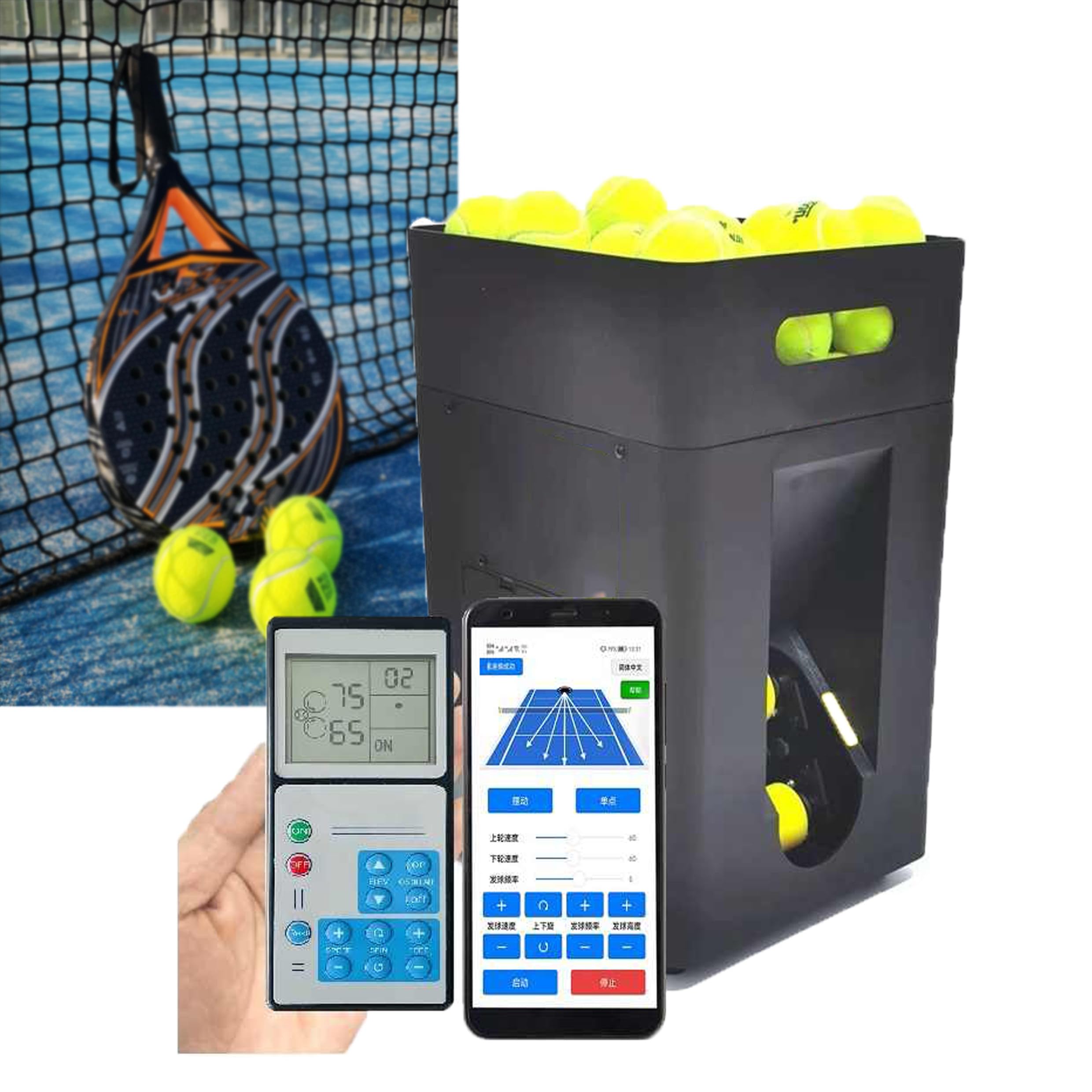 Portable Tennis Ball Machine with Automatic Launcher and 50 Ball Capacity, for Complete Solo Training Suitable for Beginners
