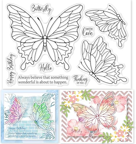 GLOBLELAND Sellos transparentes de mariposa con palabras de sentimiento de silicona sellos de goma transparente para hacer tarjetas álbumes de