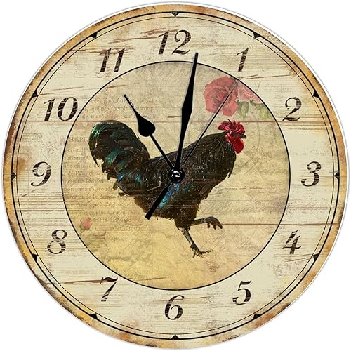 Miniatura 5 de Farmers Market - Reloj de pared de gallo para cocina, reloj de pared de madera de granja fresca, funciona con pilas, 9 pulgadas, sin tictac,