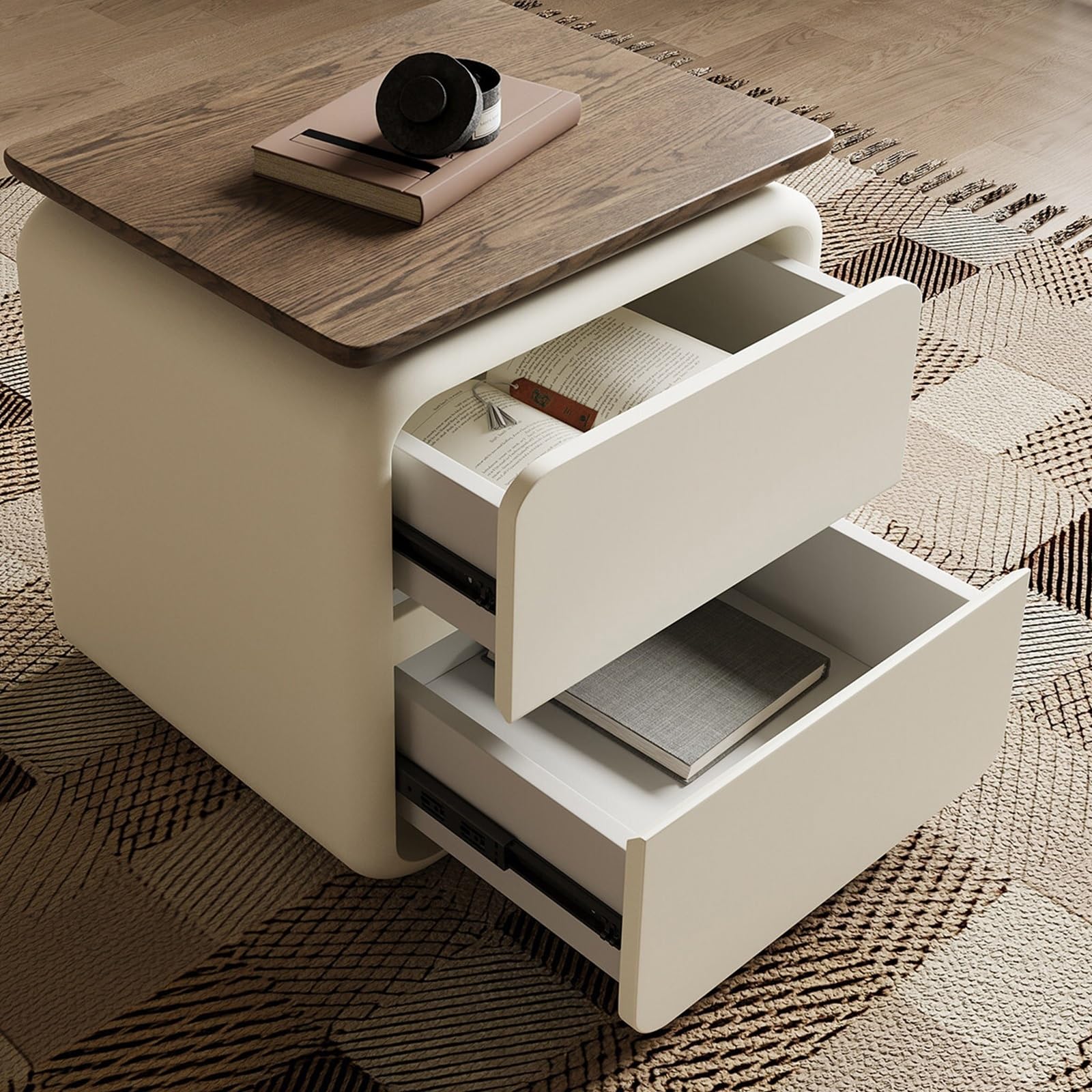 Versatile Comodino Shape con maniglia nascosta a doppio cassetto