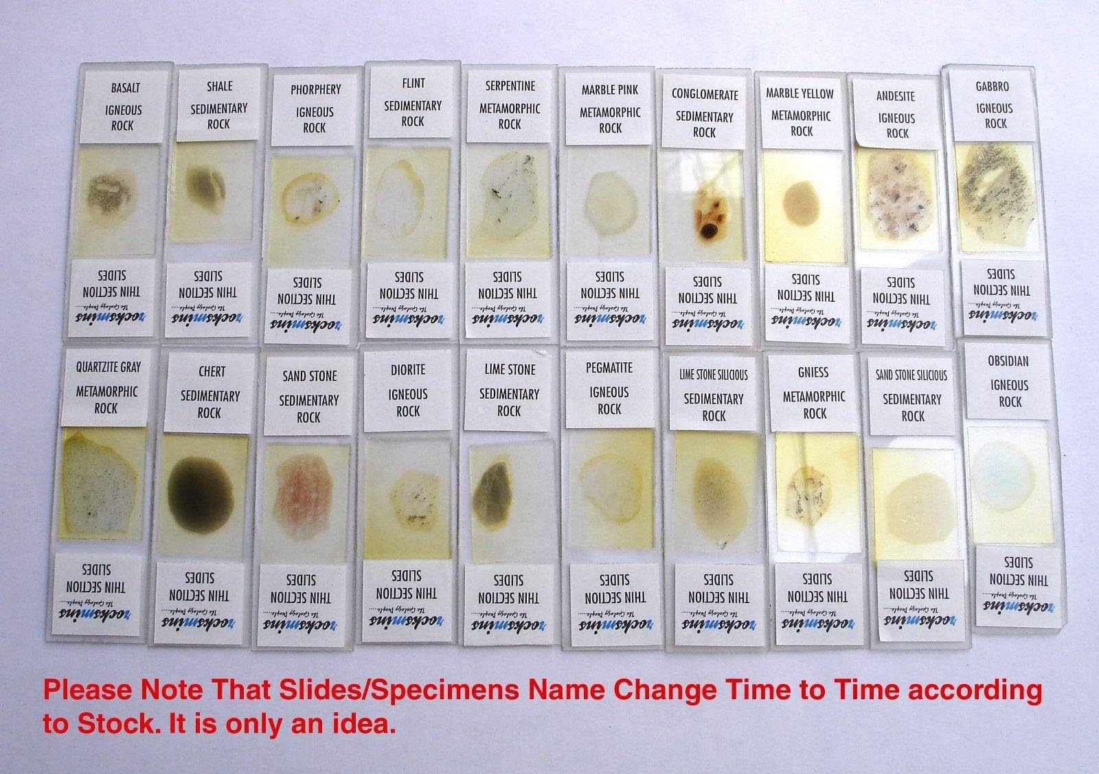 Geological Thin Section of Rocks Slides Collection for Polarising Microscope