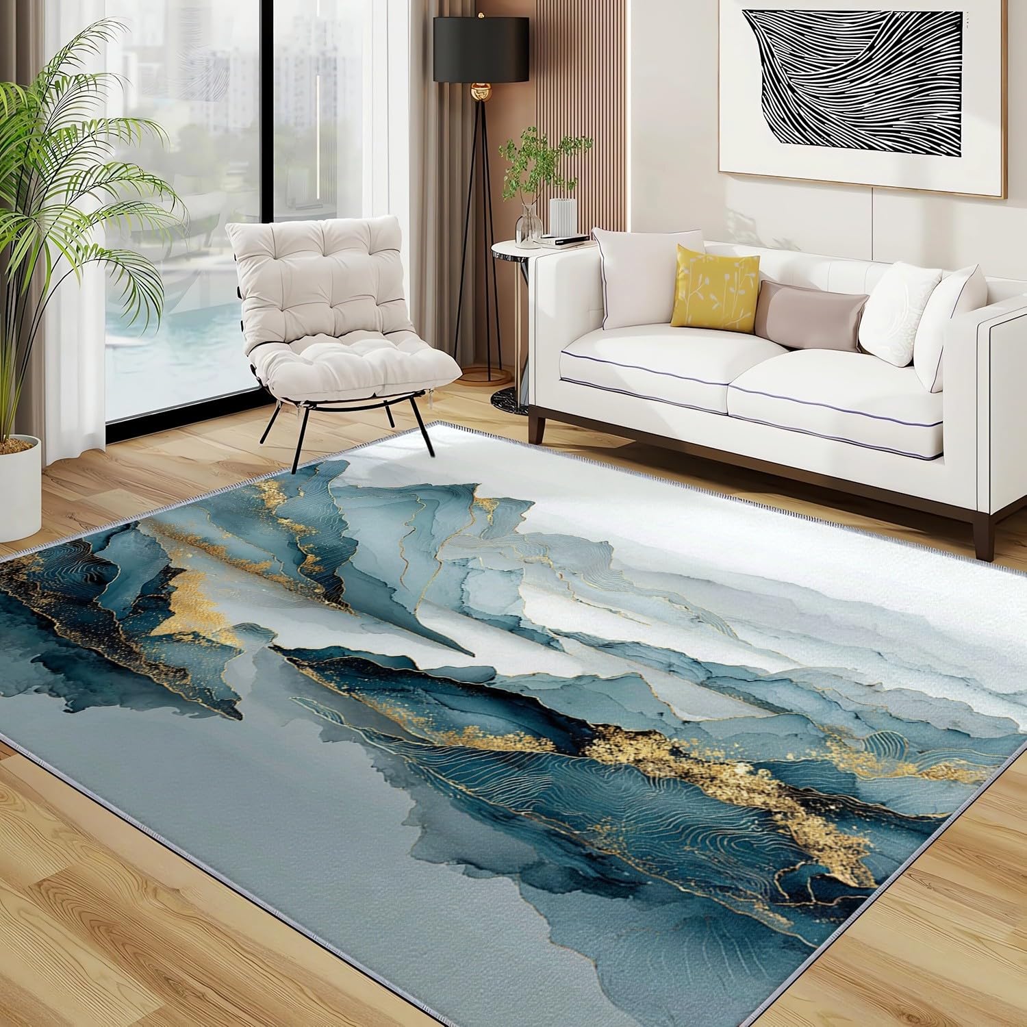 Genérico Flanelowe antypoślizgowe dywaniki do pokoju 160 x 230 cm szary miękki nieblaknący dywan, chiński obraz tuszem dywaniki do wnętrz do salonu, sypialni, jadalni