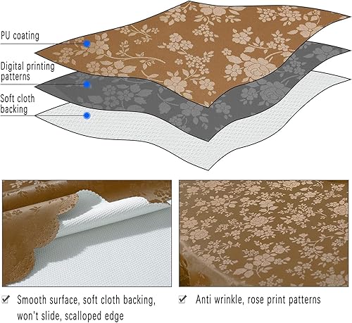 Miniatura 5 de Mantel de vinilo impermeable, mantel redondo de plástico pesado, mantel de vinilo lavable a prueba de derrames, a prueba de aceite, para cocina y