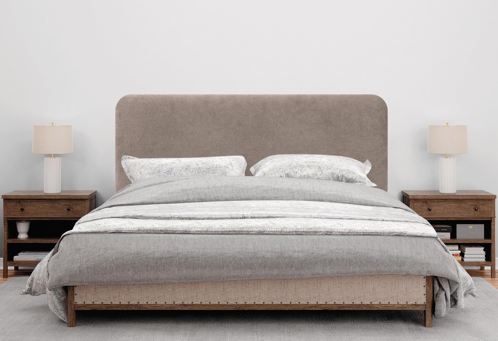 DHOME Testiera Imbottita Liscia Arrotondata in Tessuto Aqualine con Gambe per Parete Acustica Testate Letto Fonoassorbenti Camera da Letto (Terra, 160cm)