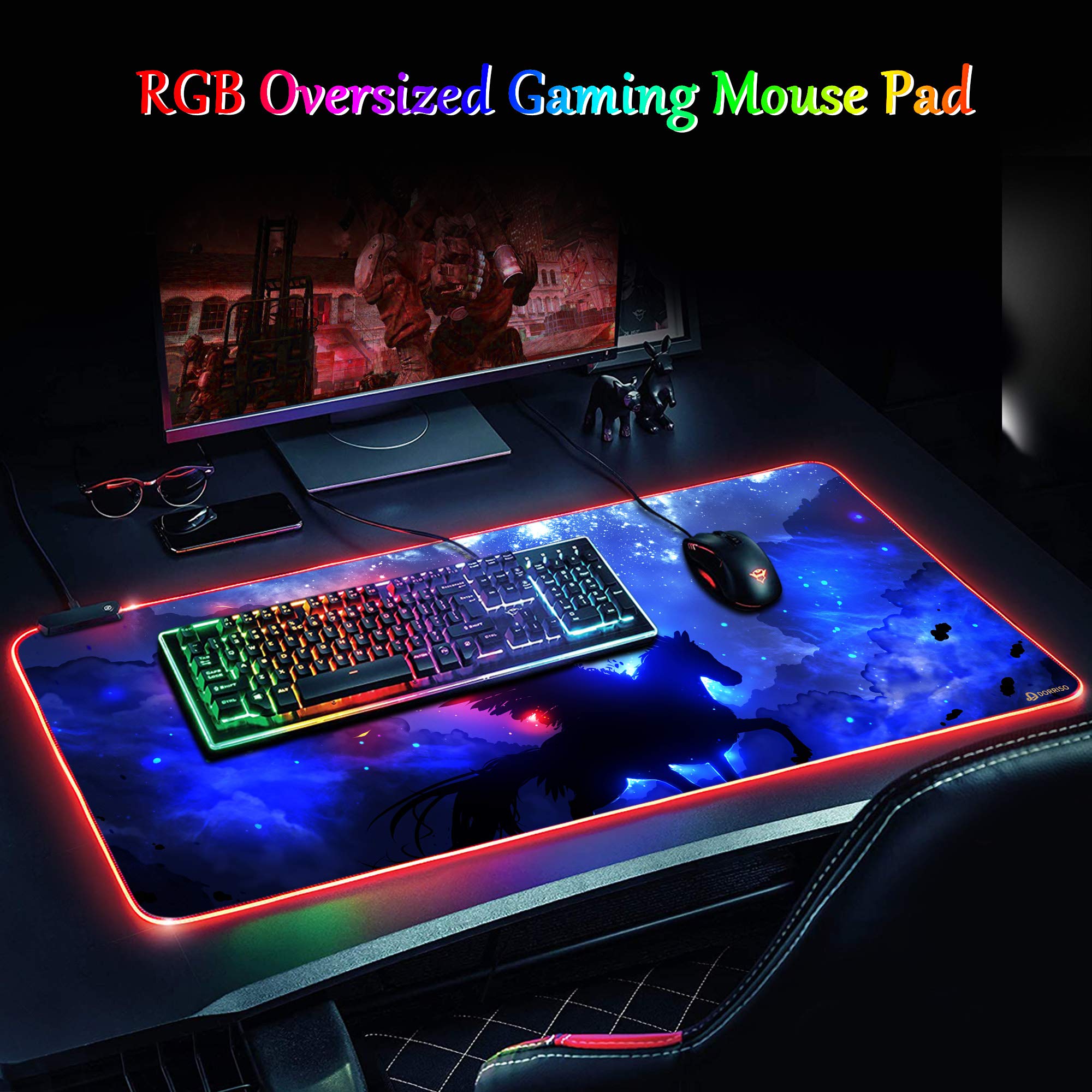 Nowa gamingowa podkładka pod mysz, duża RGB, 900 x 400 x 3 mm, klawiatura LED, rozszerzona podkładka pod mysz, XXL, antypoślizgowa gumowa podstawa, mata na biurko do komputera, laptopa, komputera, komputera, biurka, duże maty pod mysz do gier, niebieski k
