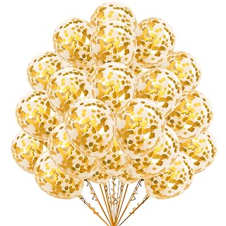 Mystic Toy Store 50 Pcs Confetti Balloons for Birthday Decoration Kit Gold Boys Girls Kids Men Women Pack Items Itm Set Pre Filled Transparent Confetti Balloons