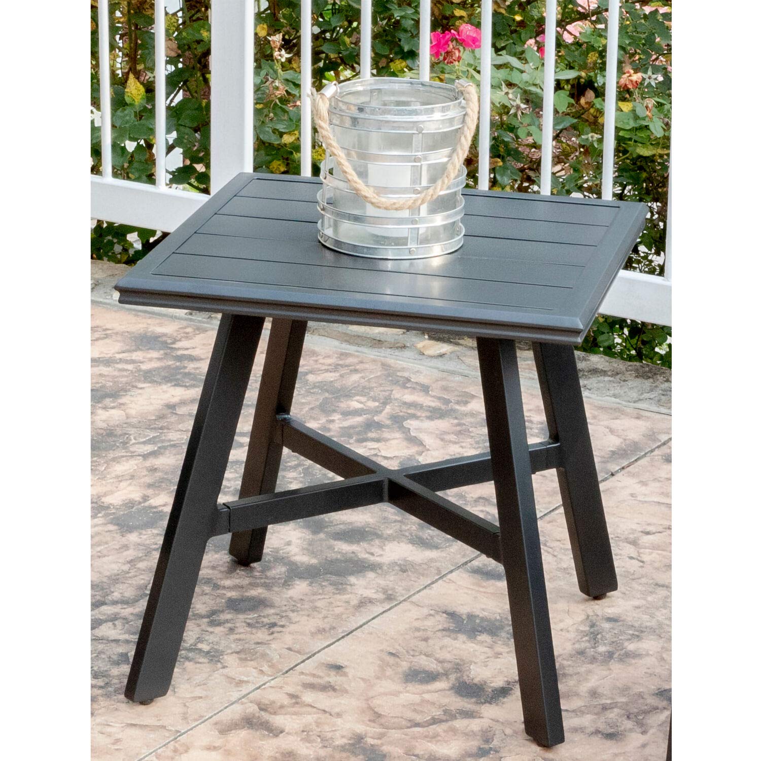 HanoverWeather Grade Aluminum 22" Square Slat-Top Side Table, CMSDTBL-GM Commercial Outdoor Furniture, Gunmetal