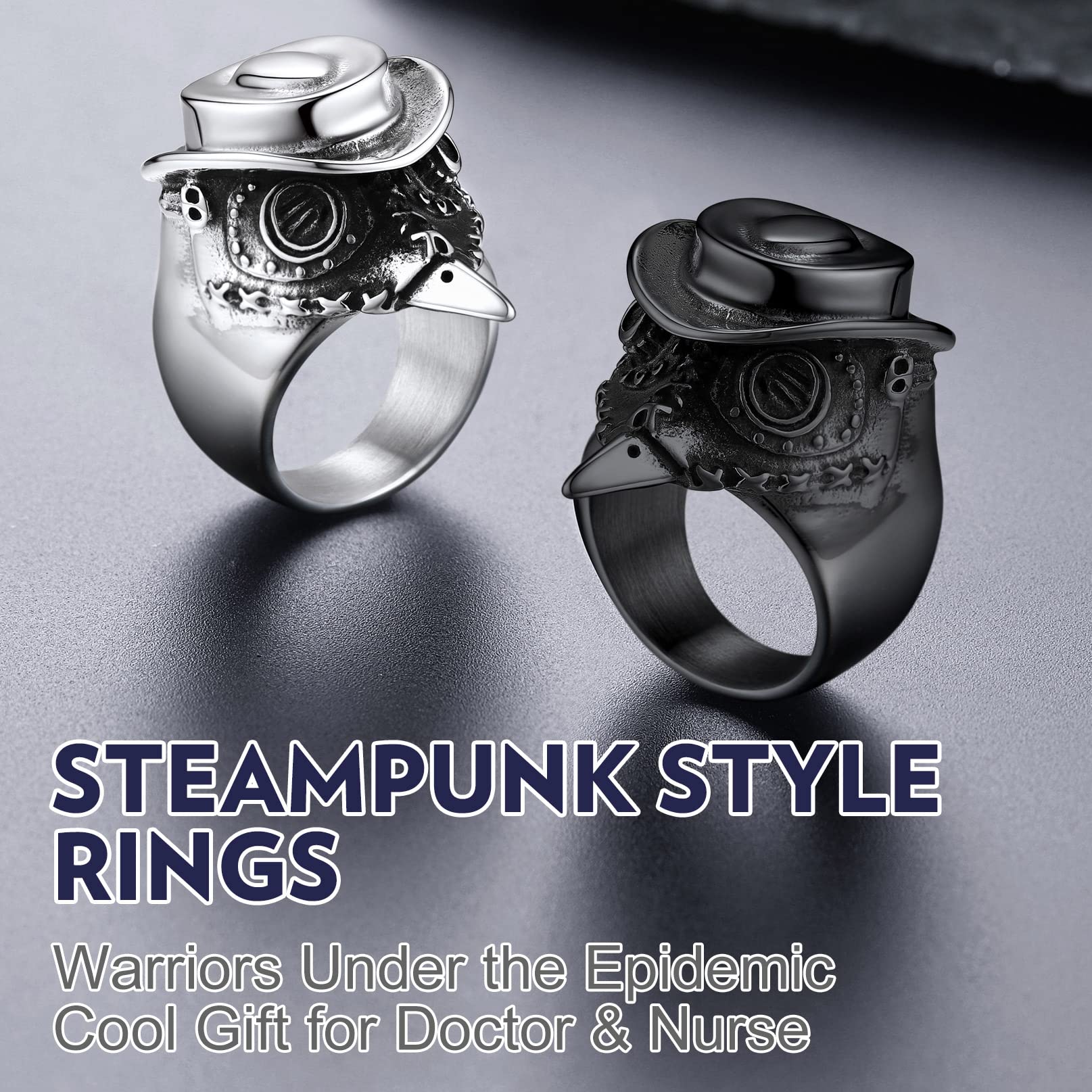 Bandmax Anillo Grande Máscara Médico de la Plaga, Estilo Gótico Steampunk Joyería para Disfraz Halloween