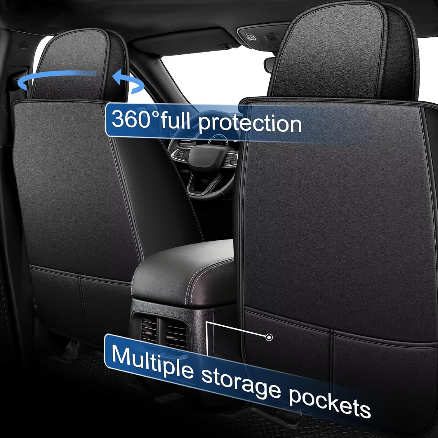 Car Seat Covers Fit for Hyundai Tucson 2005-2025 2026 Faux Leather Seat Covers Full Set with Lumbar Support（Black）