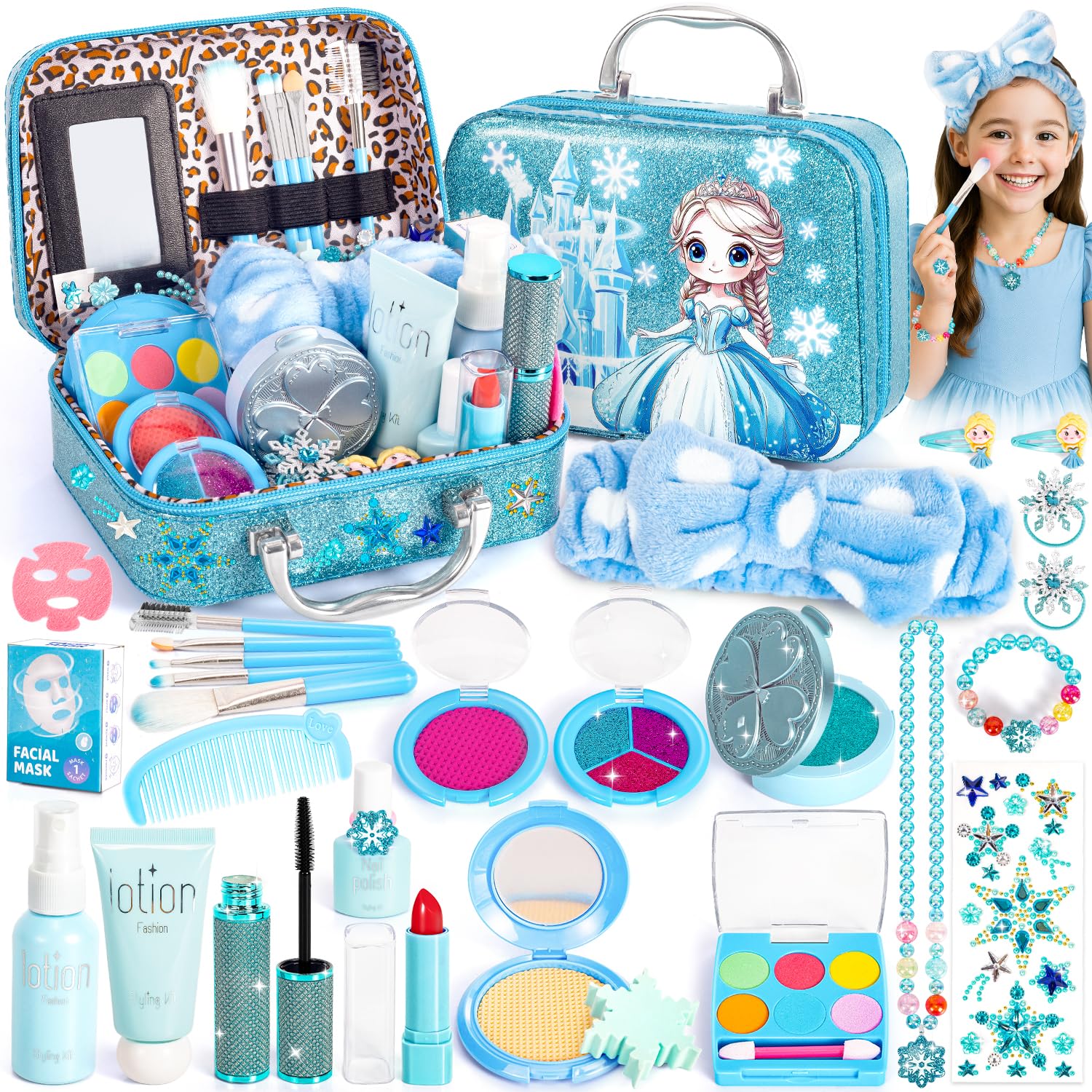 Hohosunlar Frozen Pretend Makeup for Toddlers Toys 3-5, Fake Play Make Up Pretend Play Princess Frozen Toys for Girls, Christmas Birthday Princess Gifts Toys for 3 4 5 6 7 8 Year Old Girls Kids