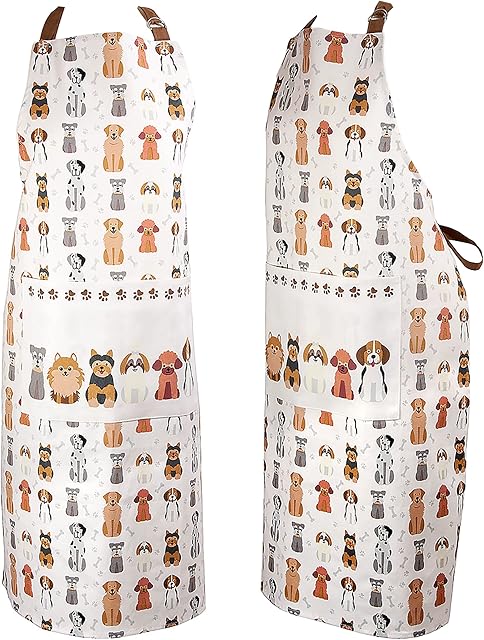 SPOTTED DOG GIFT COMPANY - Cooking Apron for Women with Pocket for Cooks, Baking, Adult Size with Dog Breeds Print 100% Cotton  Animal Themed Gifts for Dog Lovers Owners