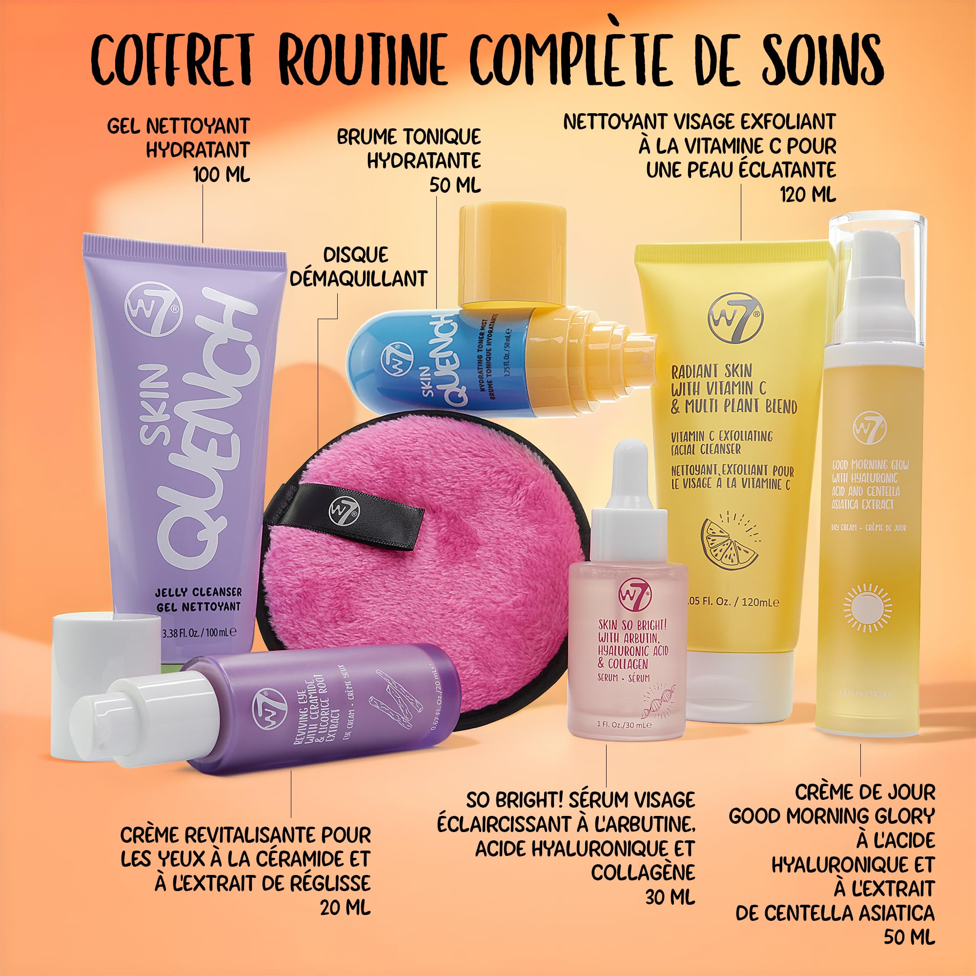 W7 Beauty Blast Skincare Secrets Coffret Cadeau | Crème de Jour, Sérum, Nettoyants, Brume, Crème Yeux, Lingettes