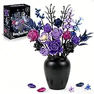 Gothic Purple Flower Bouquet Building Set for Adults, Dark Rose Botanical Blocks, Compatible with Lego Flowers, DIY Home Office Decor, Unique Gift for Women, Mom, Her, Ages 14+