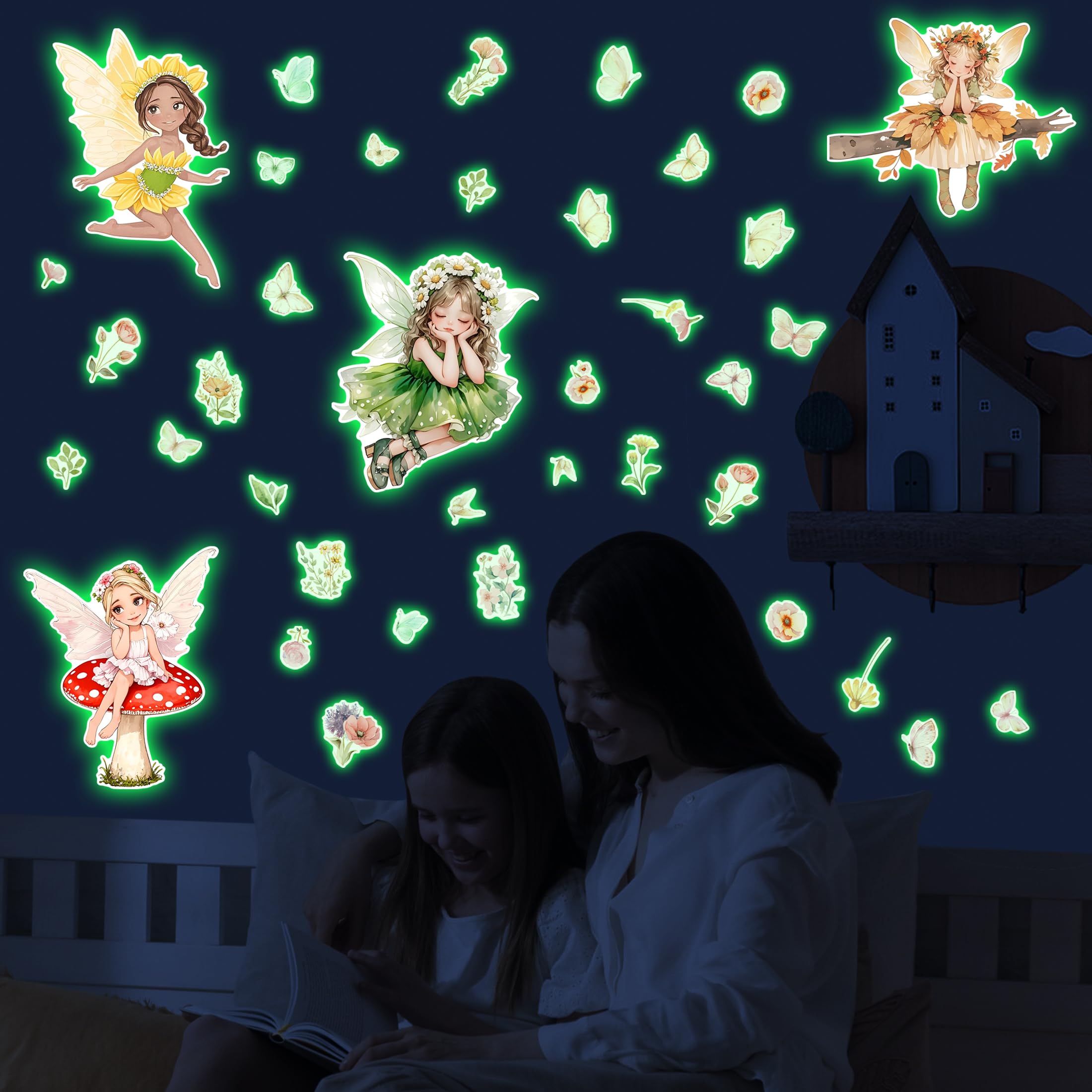 Świecące w ciemności kwiat wróżka naklejki ścienne, motyl dziewczyna kwiatowe naklejki ścienne, dziki kwiat mała wróżka wystrój pokoju, dzieci dziewczęta przedszkole sypialnia salon łazienka sufit