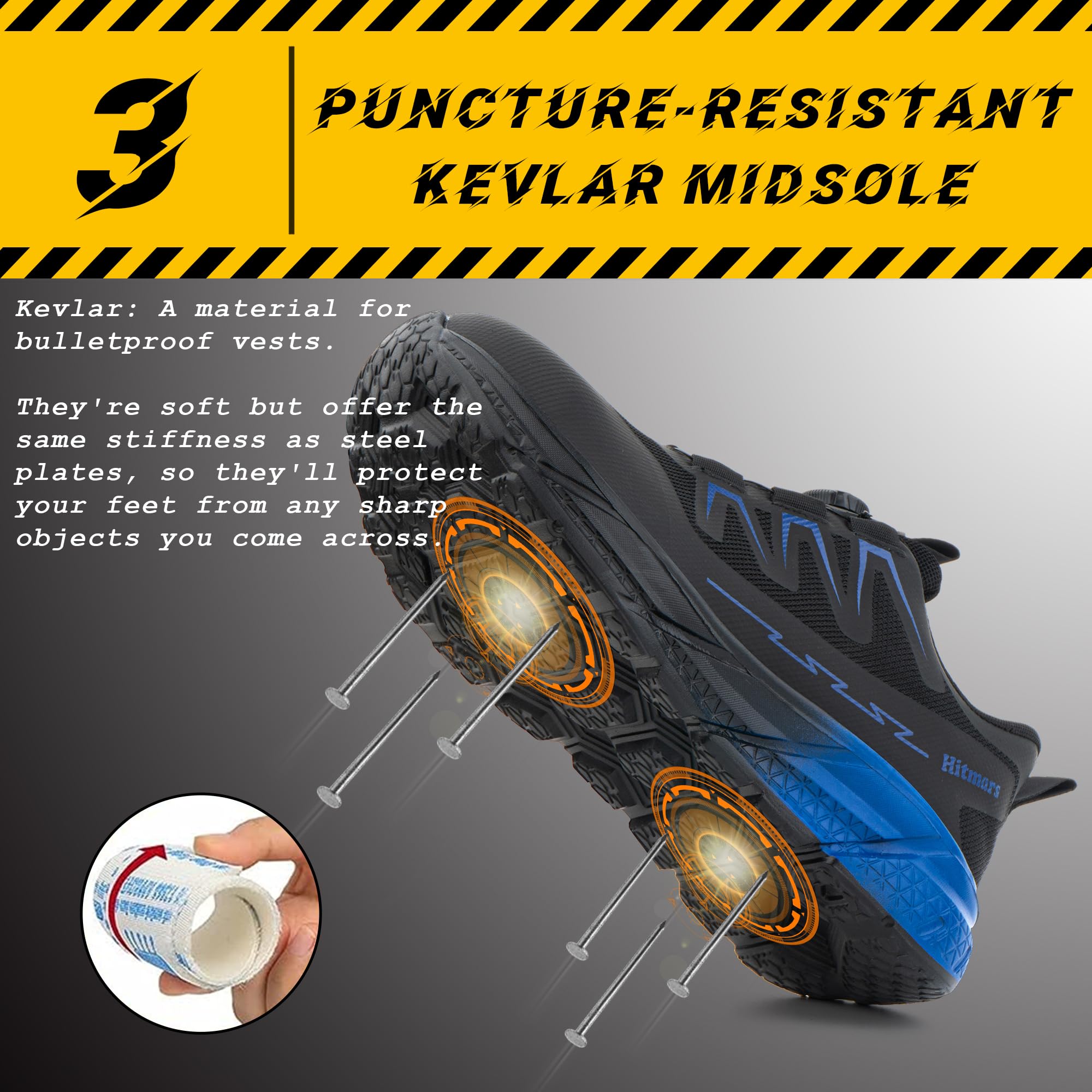 Chaussures de Sécurité S3 Hommes Femmes Embout Acier Antidérapante Légère Bleu 43