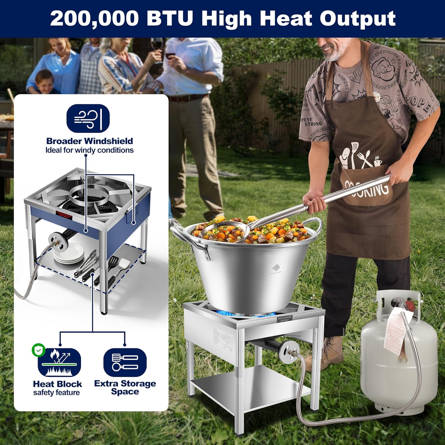 ARC 69QT Stainless Steel Mexican Cazo Para Carnitas Set, 200,000BTU Protable Propane Burner with Foldable Legs, and 36" Large Spoon, Great for Carnitas, Braising, Seafood Boiling (36 inch Spoon)