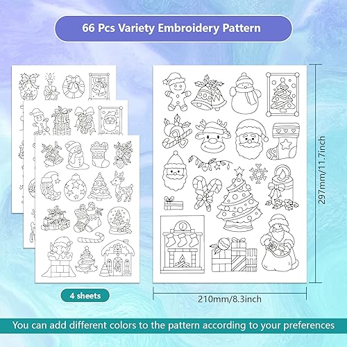 Miniatura 2 de GLOBLELAND 4 hojas de patrones de Navidad solubles en agua, estabilizadores de costura a mano para bordado de tela, práctica de puntada, calcomanías