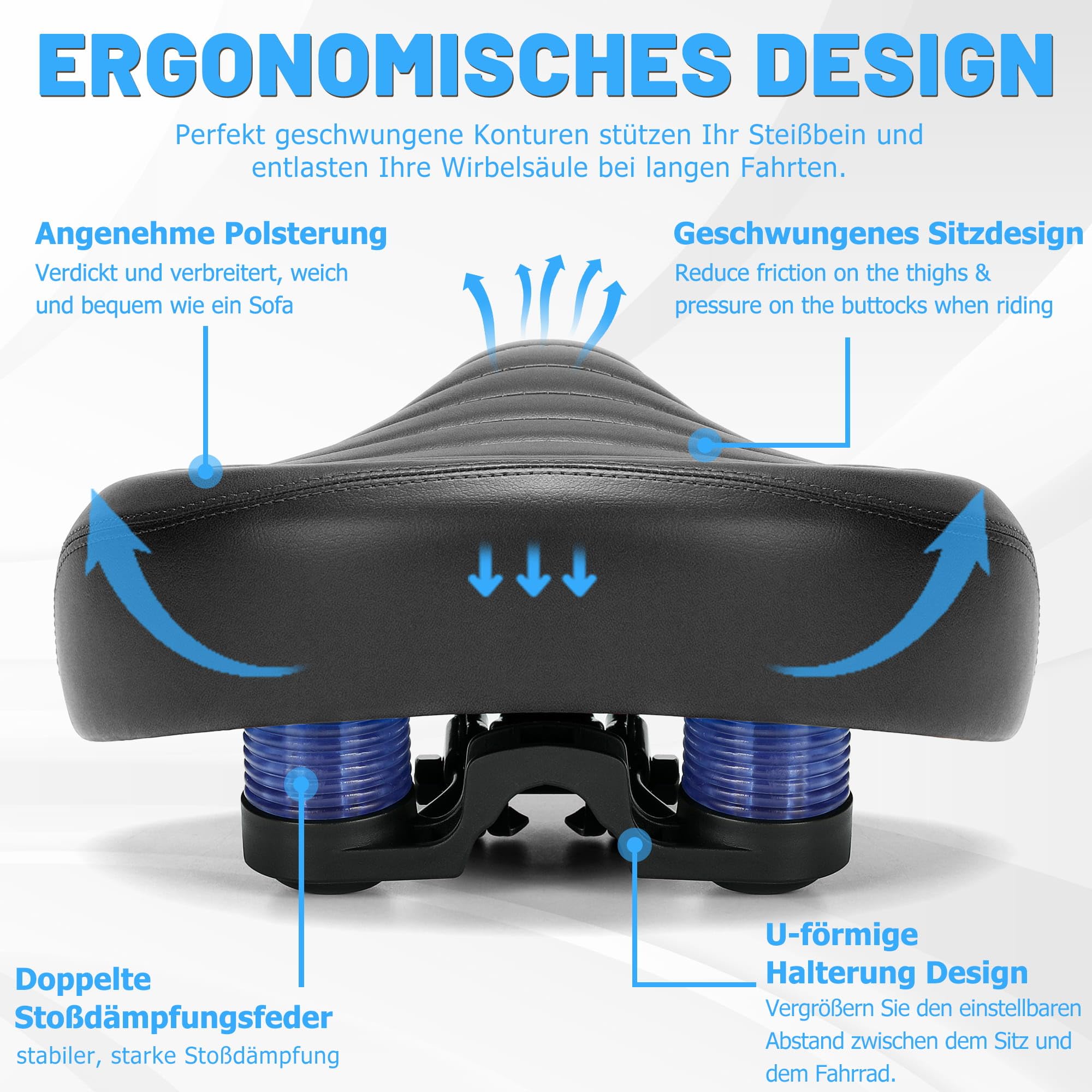 CDYWD New Nasenlos Breit Fahrradsattel für Herren & Damen, Bequem, Weich, Ergonomisch, Bequemer Vintage Fahrradsitz, Universal Ersatz Fahrradsättel für Mountainbike, Cityrad, Ebike, Heimtrainer