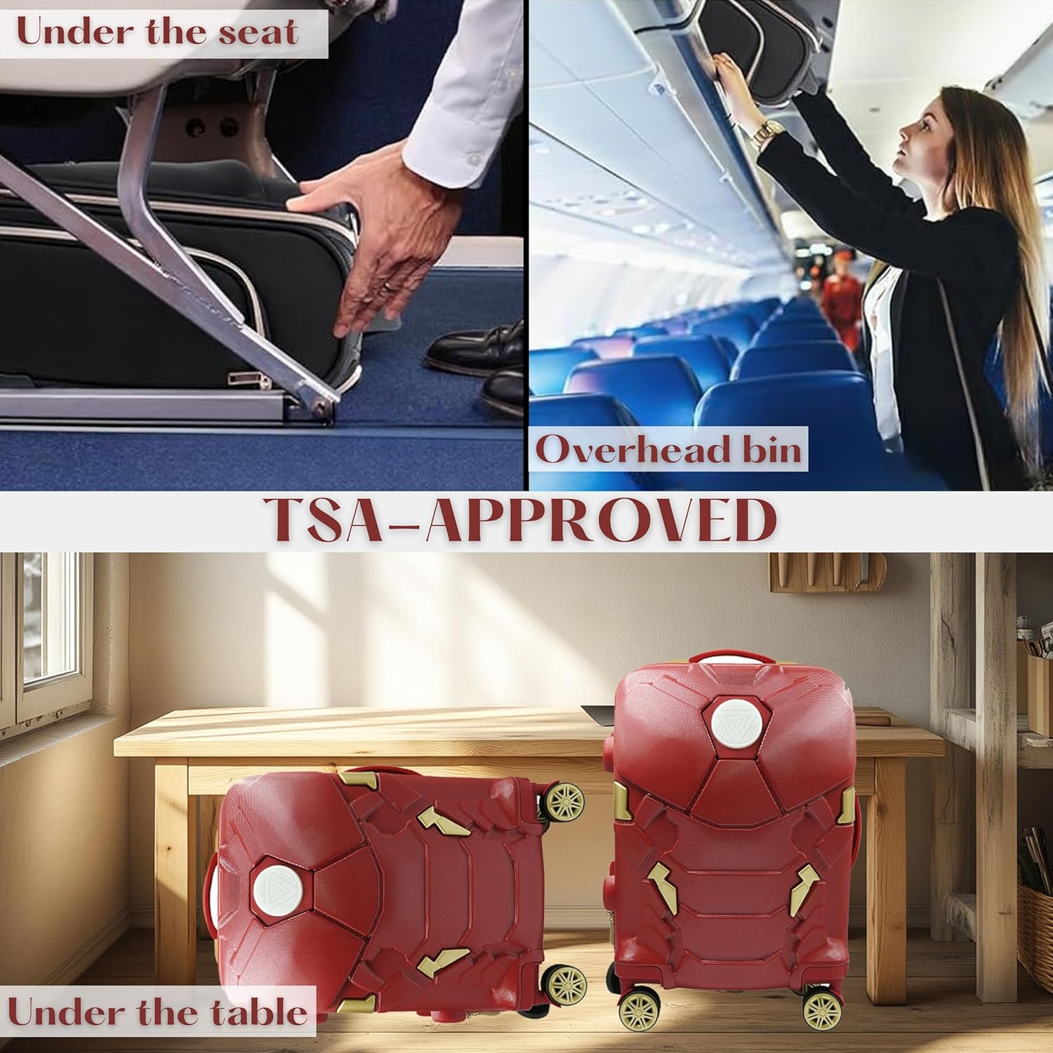 Marvel Iron Man Cabin Luggage 22” | LED Light Carry-On Suitcase | Hard-Shell Spinner Wheels, Lightweight ABS, Secure TSA Lock | Airline Approved | Travel Bag for Kids & Adults