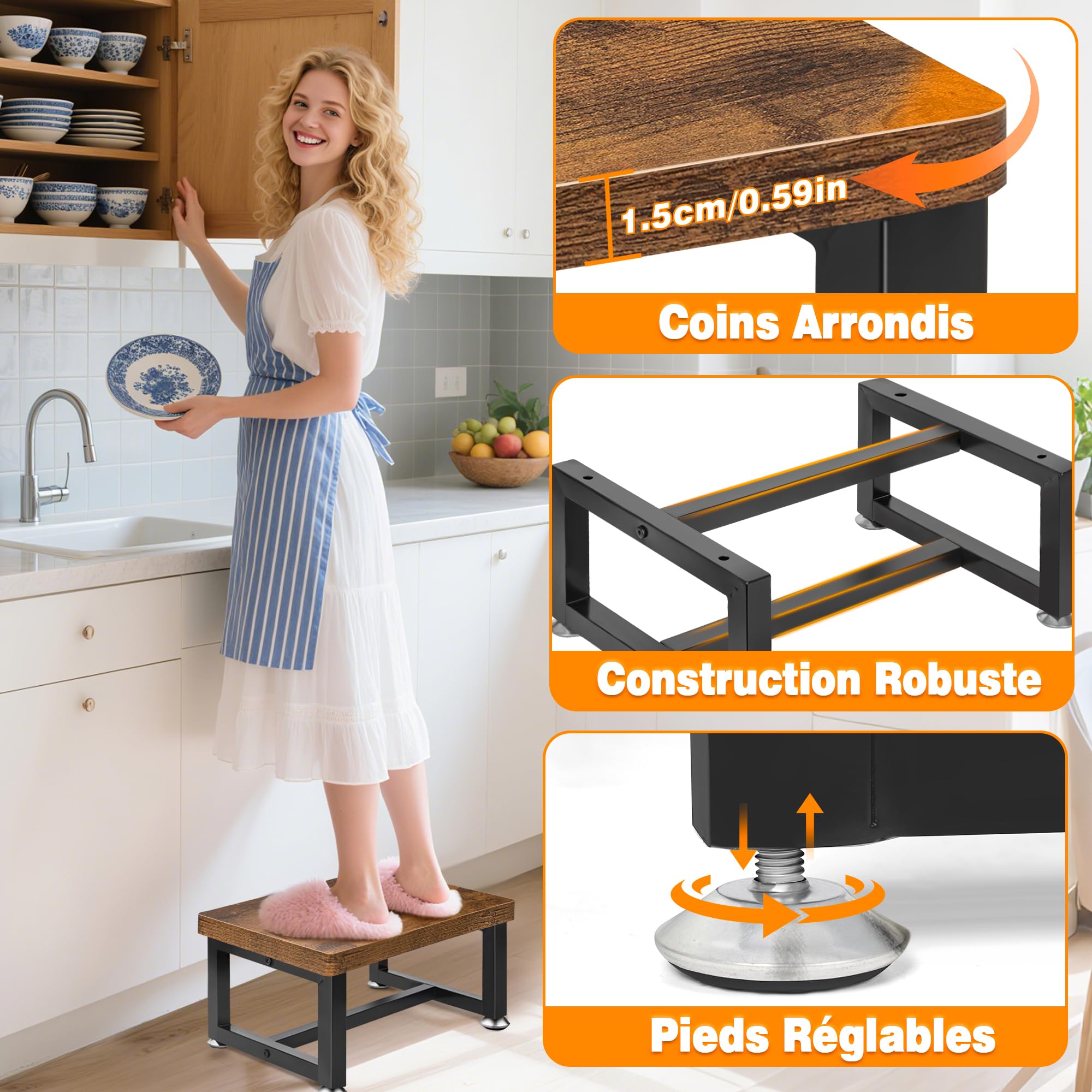 OUUTMEE Pedana in legno per bambini e adulti, pedana a 1 livello per letto in altezza con piedini antiscivolo fino a 150 kg, pedana per cucina, camera da letto, bagno (marrone)