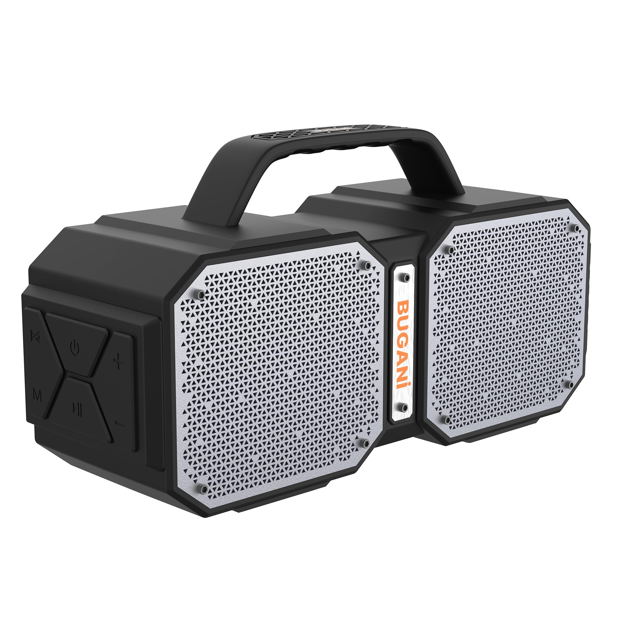 BUGANI Bluetooth Speaker, Shock Portable Bluetooth Speaker, Bluetooth 5.3, Waterproof, Wireless Speakers, 60W Super Power, Outdoor Speaker, Black(New Model)
