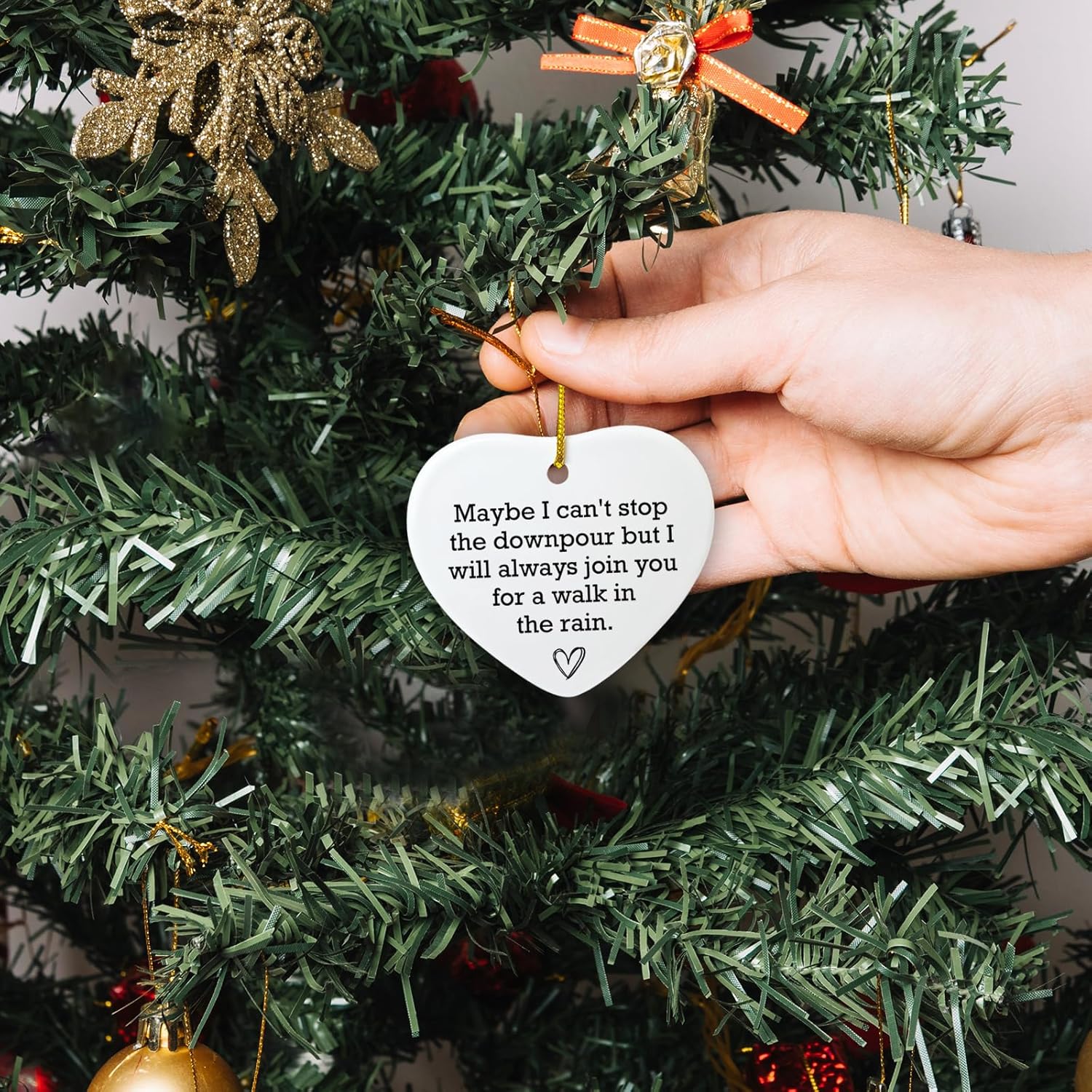 Friendship Gift for Best Friend, Sympathy Encouragement Gifts for Friends Soul Sisters Bestie BFF, Ceramic Ornament Keepsake, Friend in Need, Tough Time Gift, Maybe I Can't Stop The Downpour