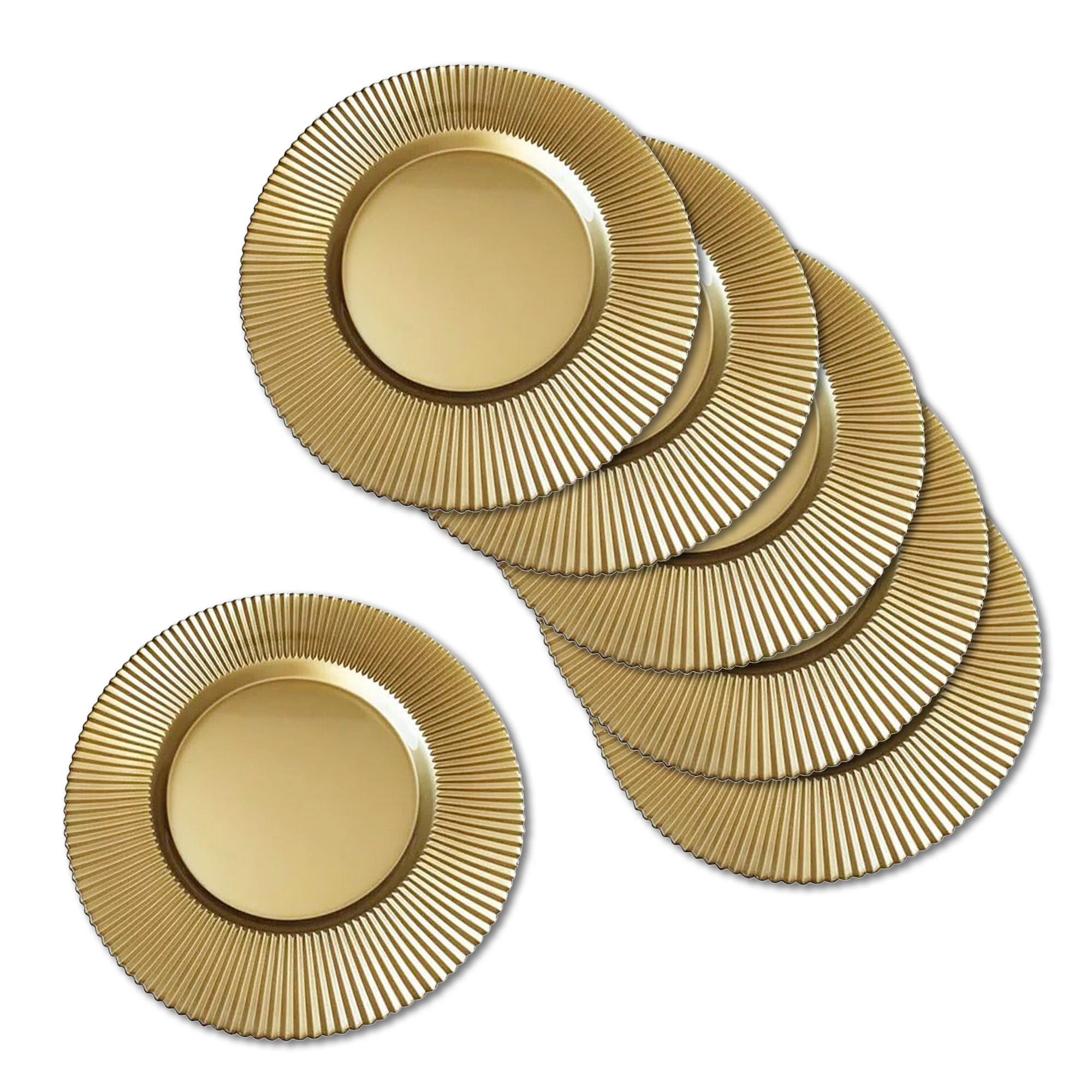 Trimming Shop Gold Charger Plates - 33cm, Ribbed Edge, Set Of 6, Polypropylene