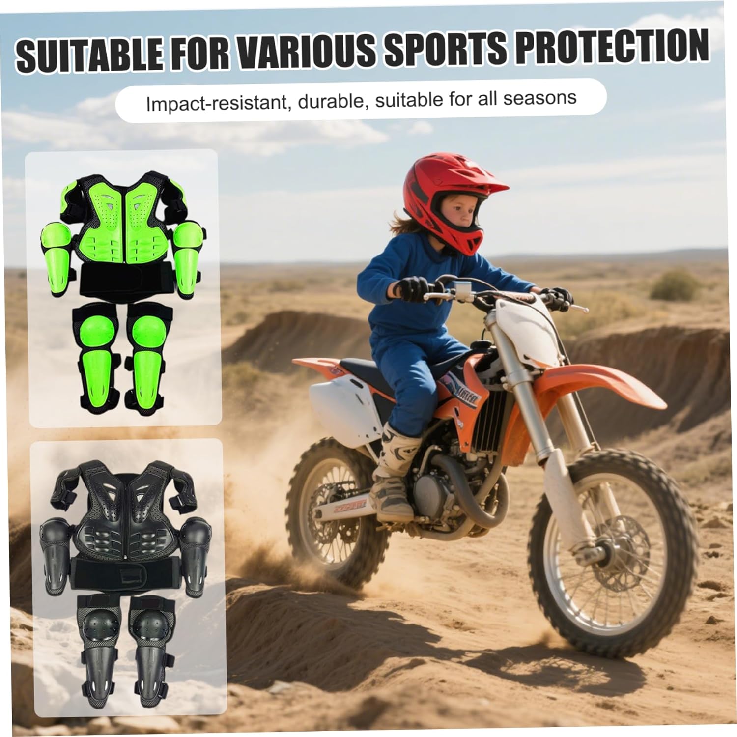 Motorcycle Body Armour for Kids Body Armour Vest with Knee Pad & Elbow Pad Protective Gear Set Skateboard Accessories