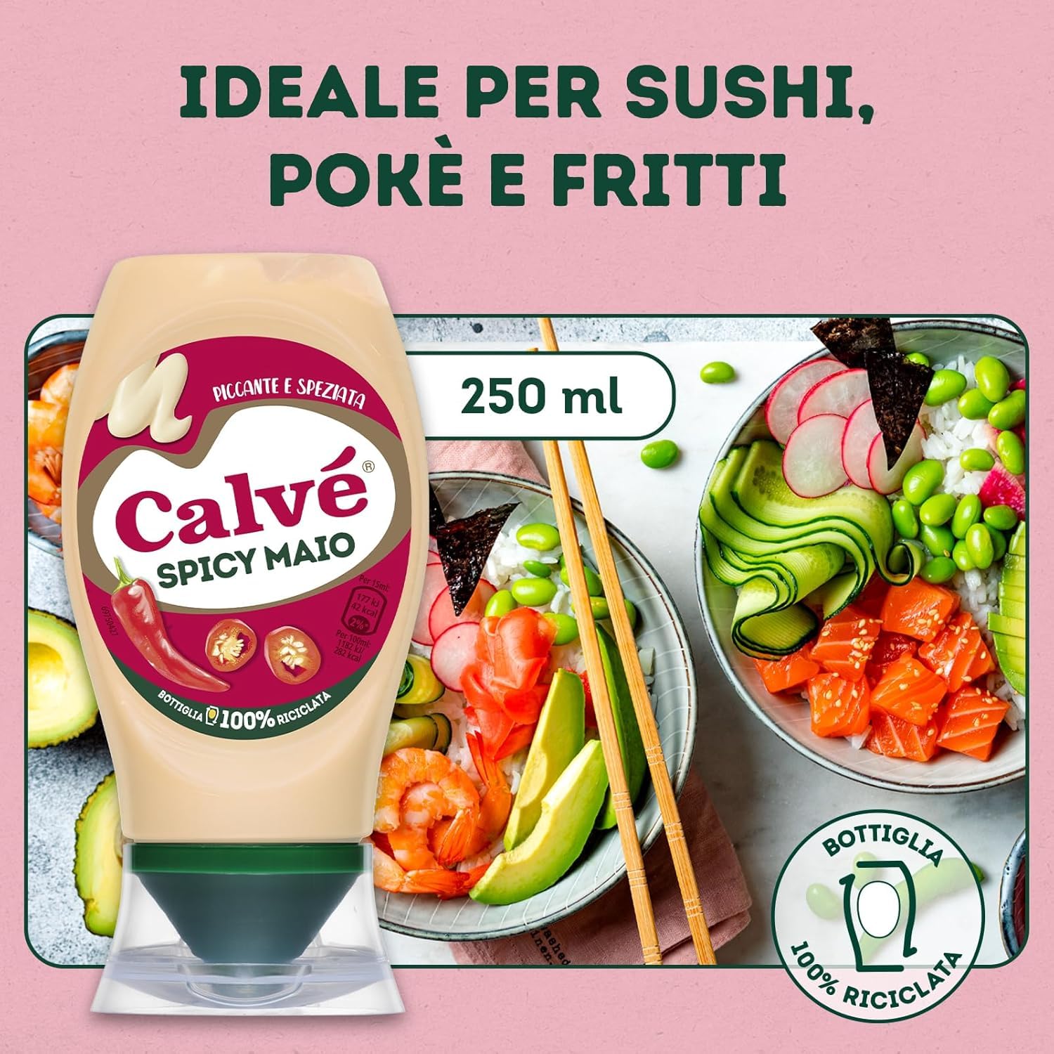 Calvé Maionese Spicy Mayo, 12 unidades de 250 ml, mayonesa con pimiento y pimienta de cayena, salsa picante y picante, ideal para sushi, poke y fritos + polpa italiana gourmet de 400 g