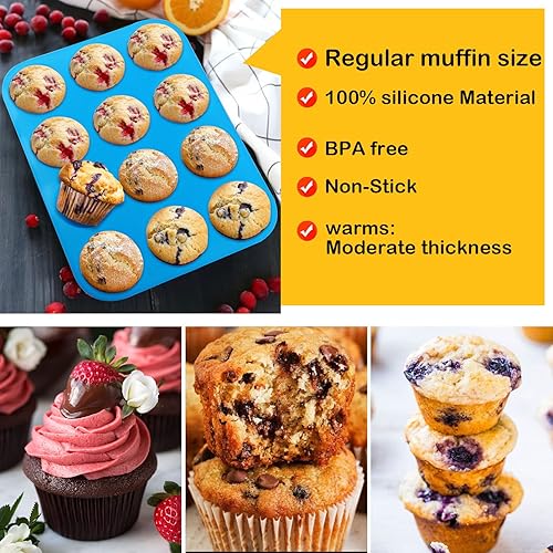 Miniatura 6 de Moldes de silicona para magdalenas para hornear, moldes de silicona antiadherentes para hornear, 12 tazas para magdalenas para congelar huevos,